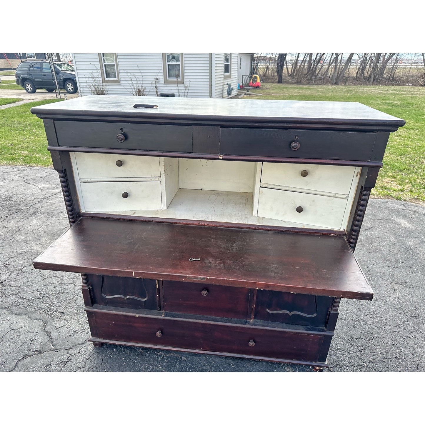 Antique 1800s Butler's Desk Secretary Dresser Cabinet