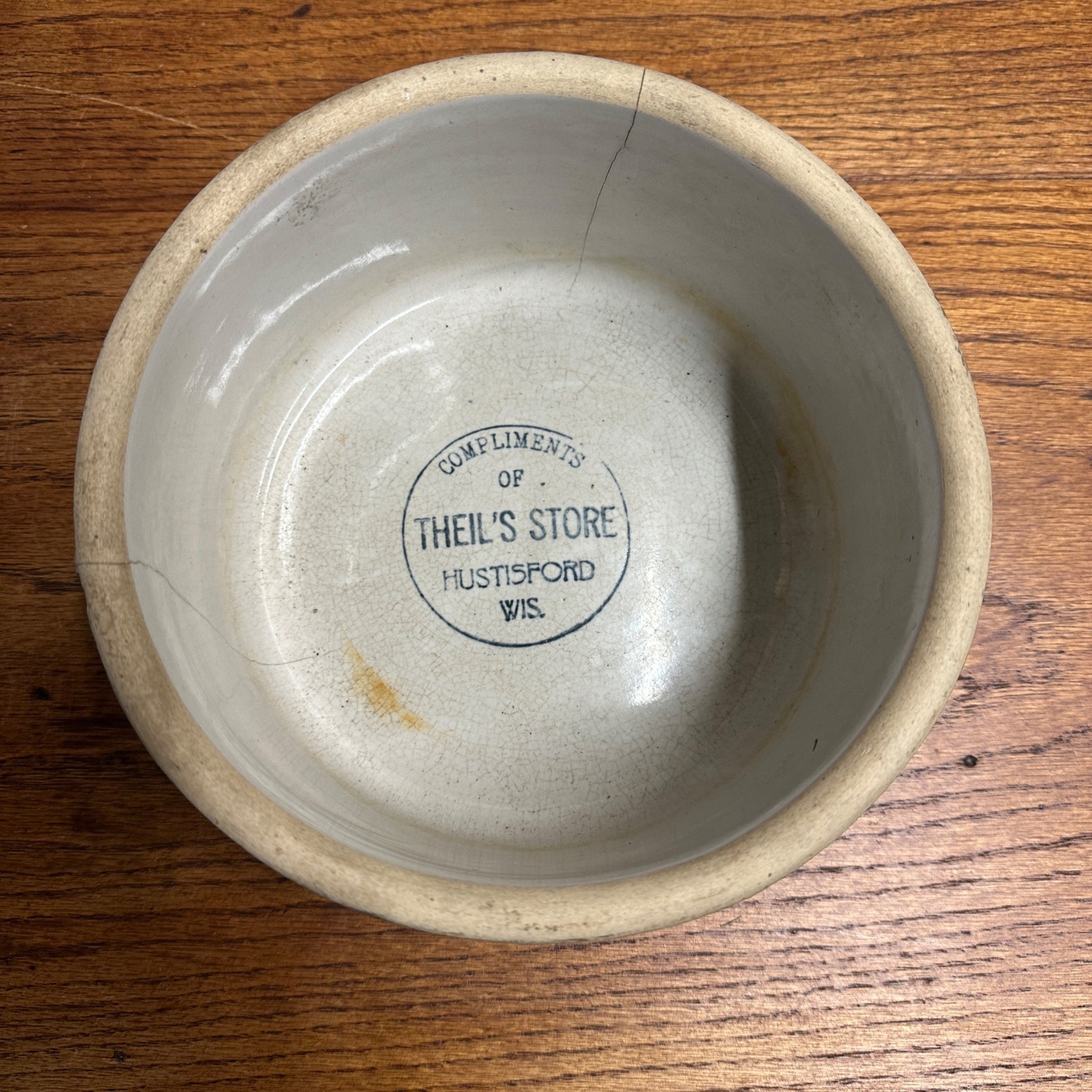 Vintage Red Wing Stoneware Advertising Bowl Hustisford WI Wis Theil's Store