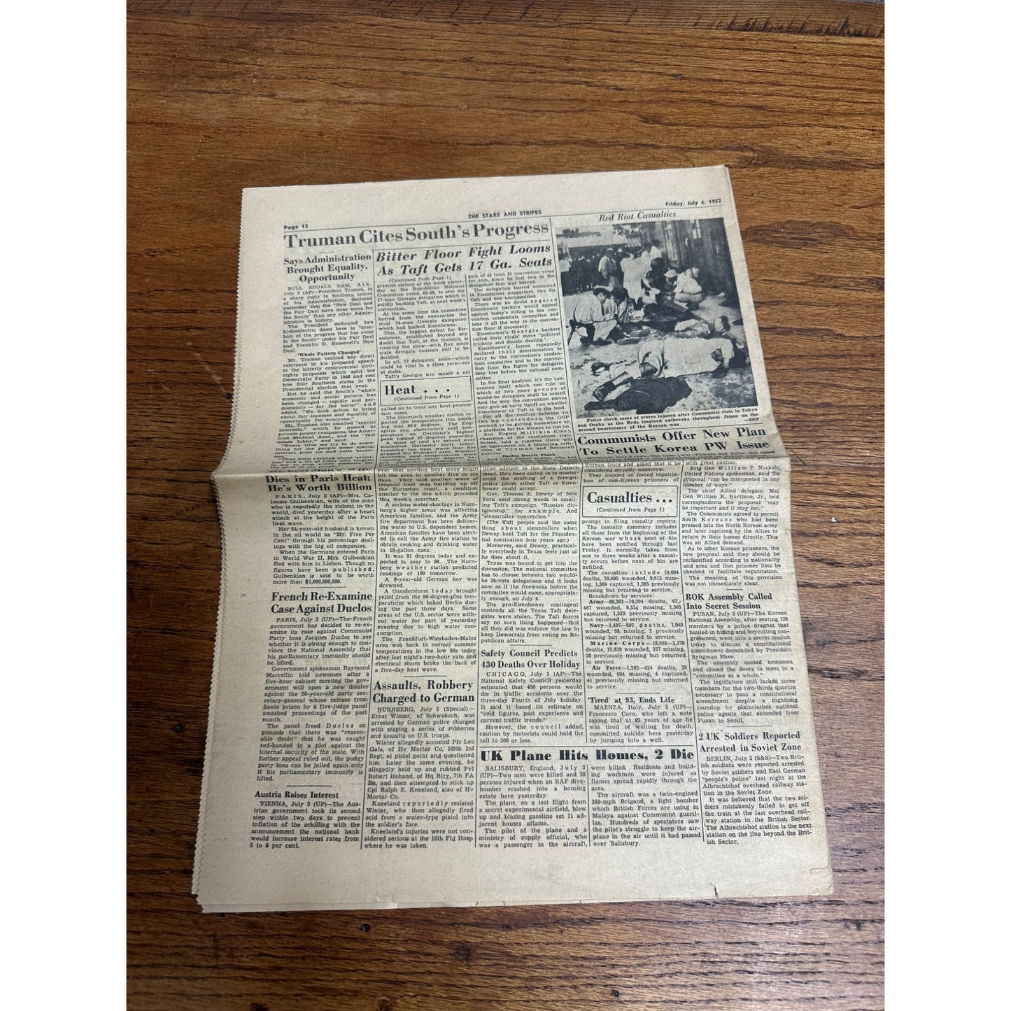 Vintage 1952 Stars & Stripes Newspaper Publication of US Armed Forces July 4th