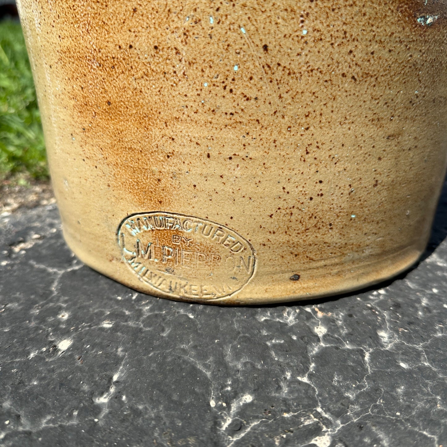 Antique Pierron Milwaukee WI 5 Gallon Salt Glaze Stoneware Churn Crock Wisconsin