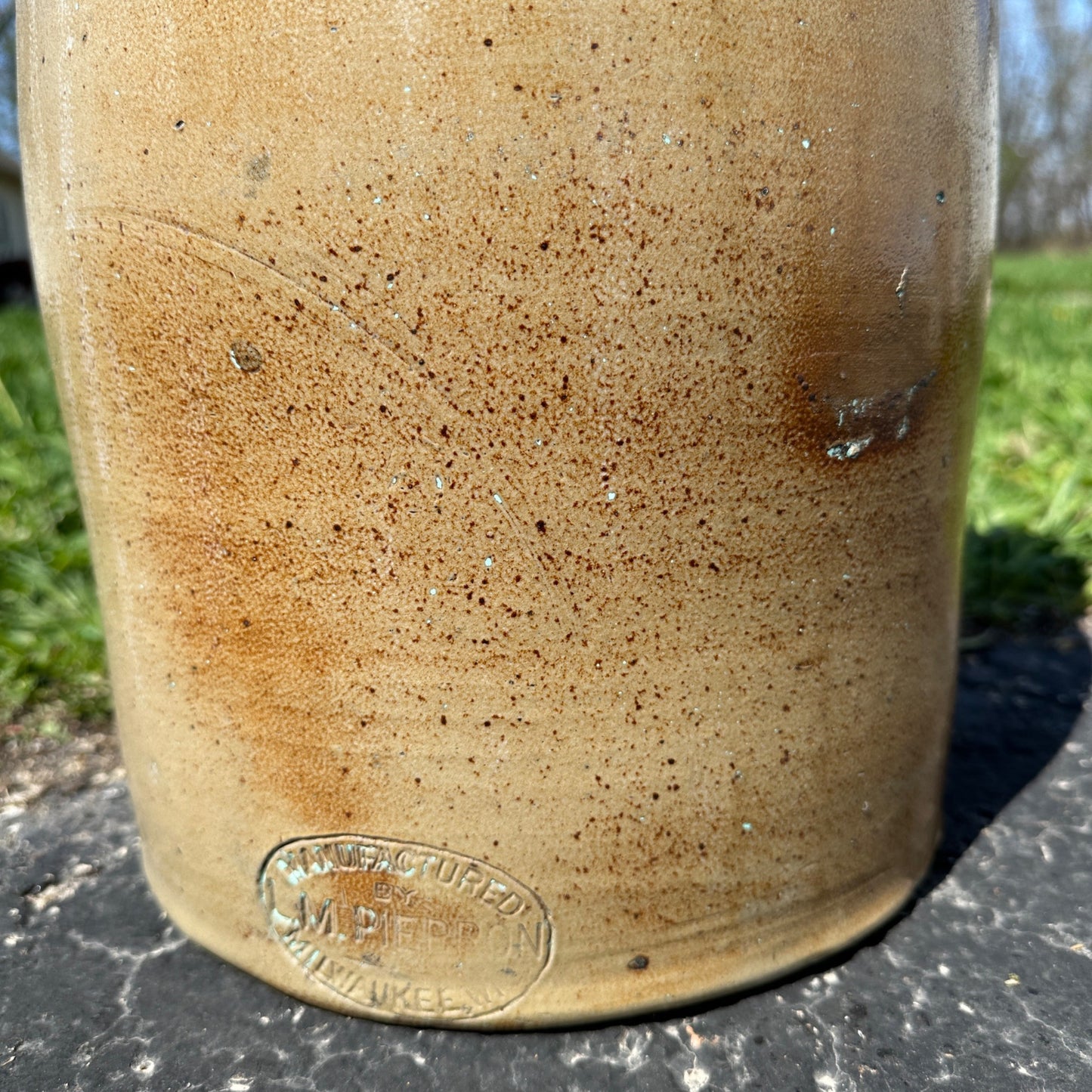 Antique Pierron Milwaukee WI 5 Gallon Salt Glaze Stoneware Churn Crock Wisconsin