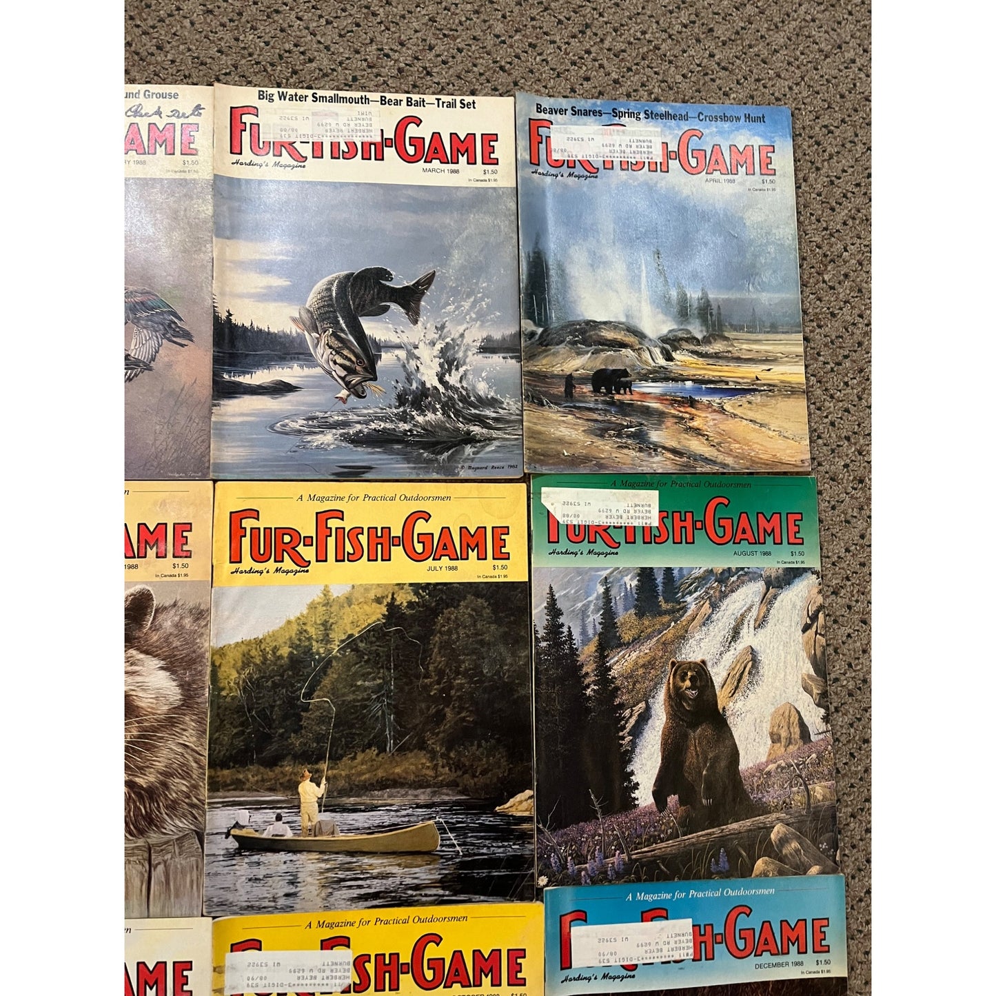 Vintage 1988 Fur, Fish, & Game Full Year Hunting Fishing Outdoorsman Magazines