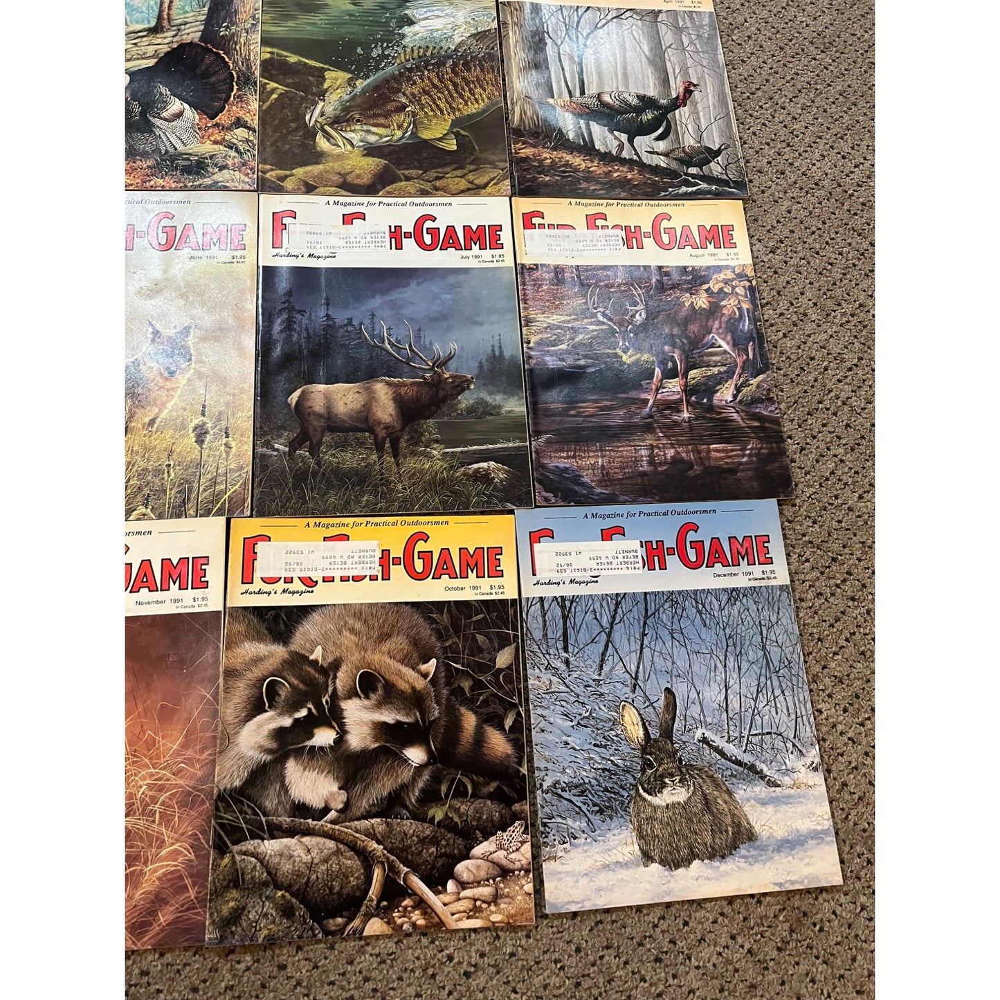 Vintage 1991 Fur, Fish, & Game Full Year Hunting Fishing Outdoorsman Magazines