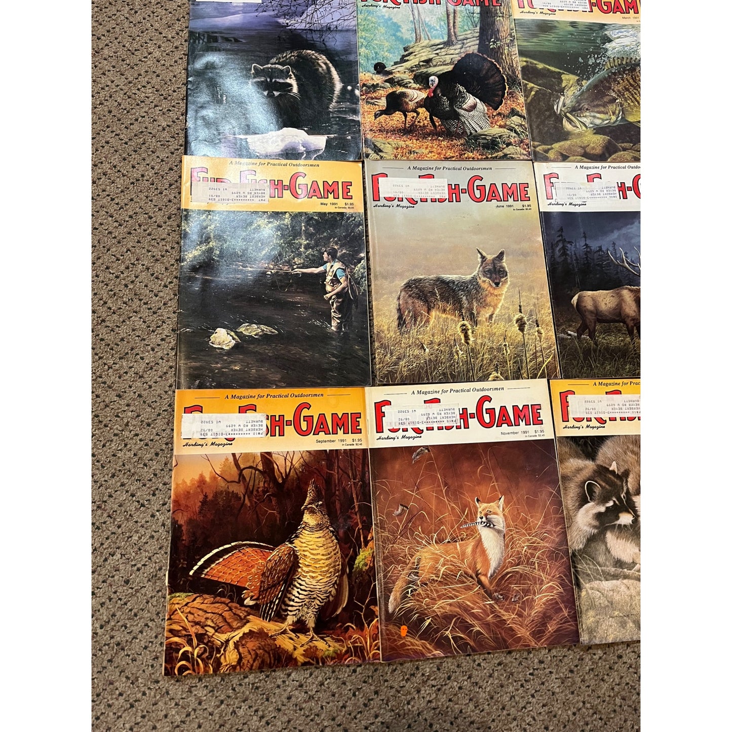 Vintage 1991 Fur, Fish, & Game Full Year Hunting Fishing Outdoorsman Magazines