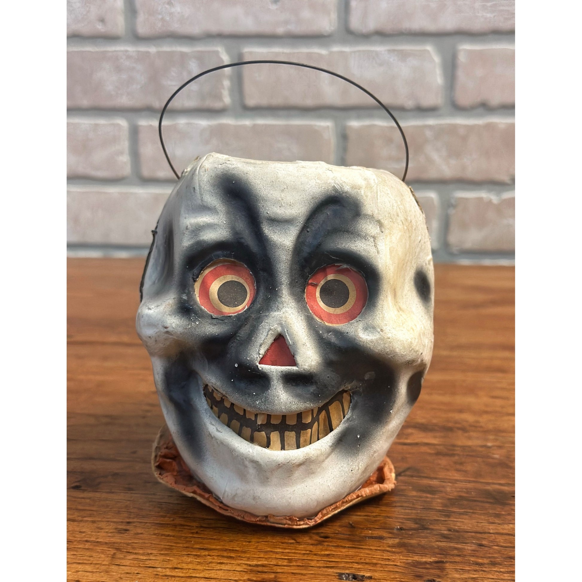Antique 1920s Halloween Paper Mache Skull Skeleton Lantern German Original!