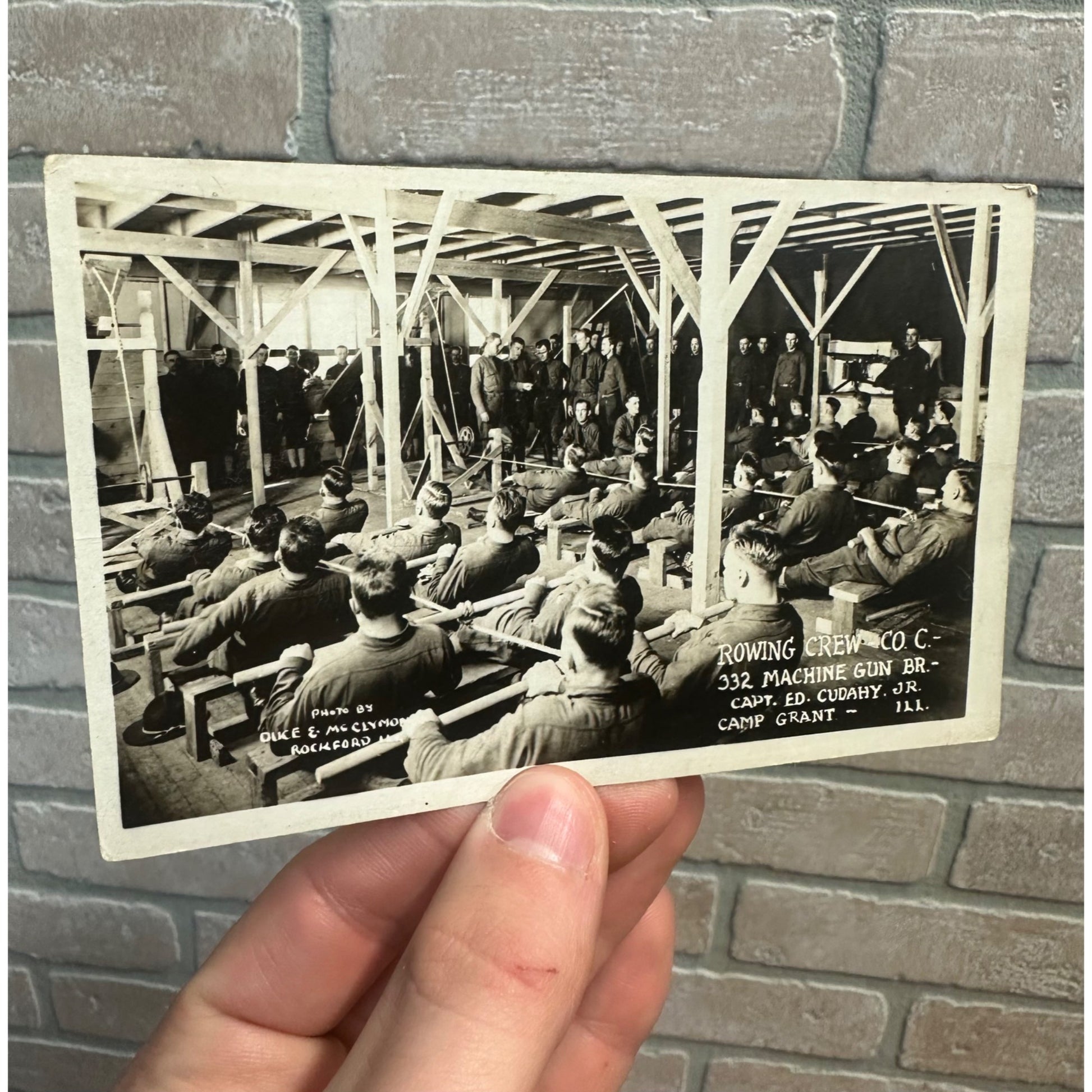 Vintage WW1 Camp Grant Postcard WWI US Army Rowing Crew 332 Machine Gun Brigade