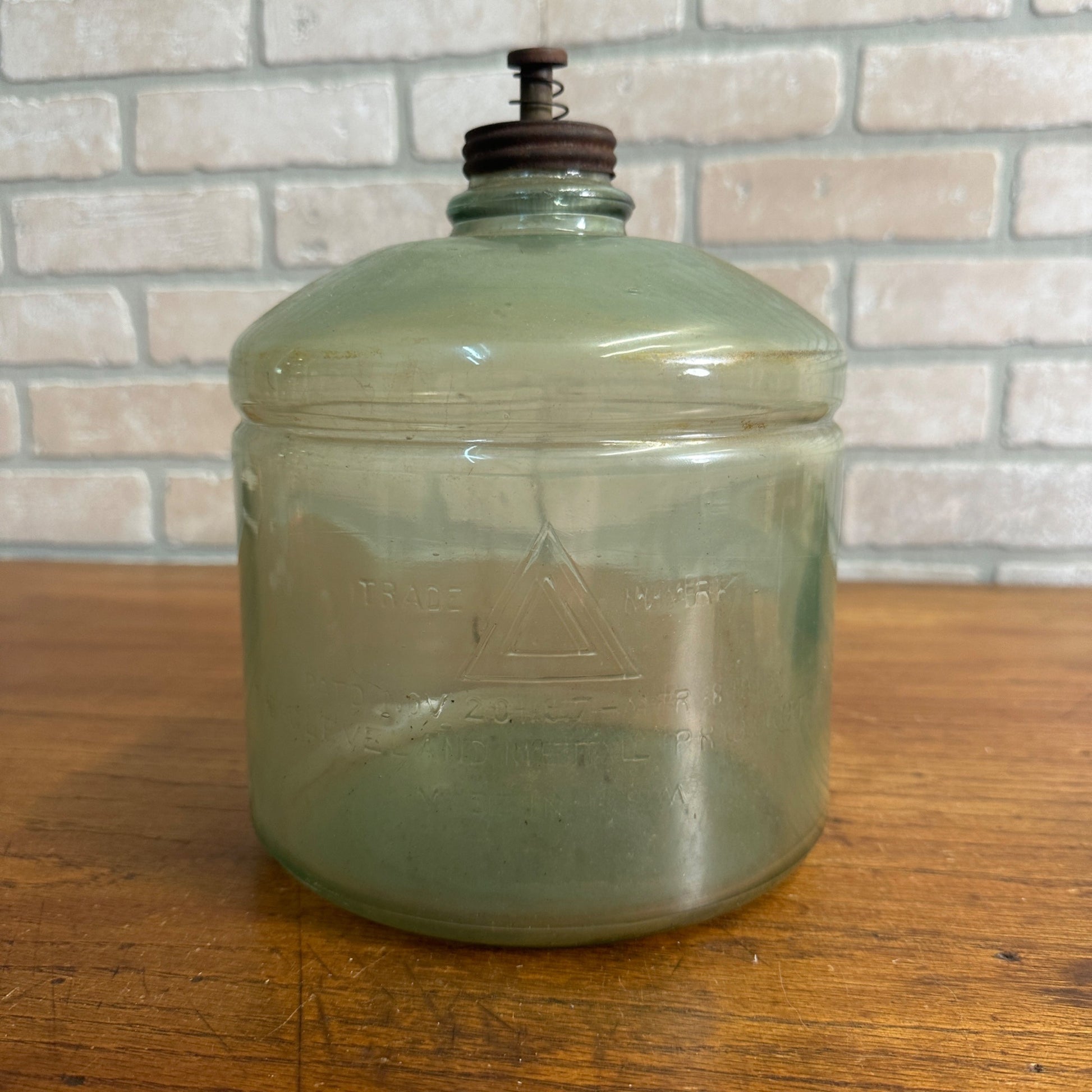Antique USA Cleveland Metal Products Co Gallon Kerosene Blue Glass Jug