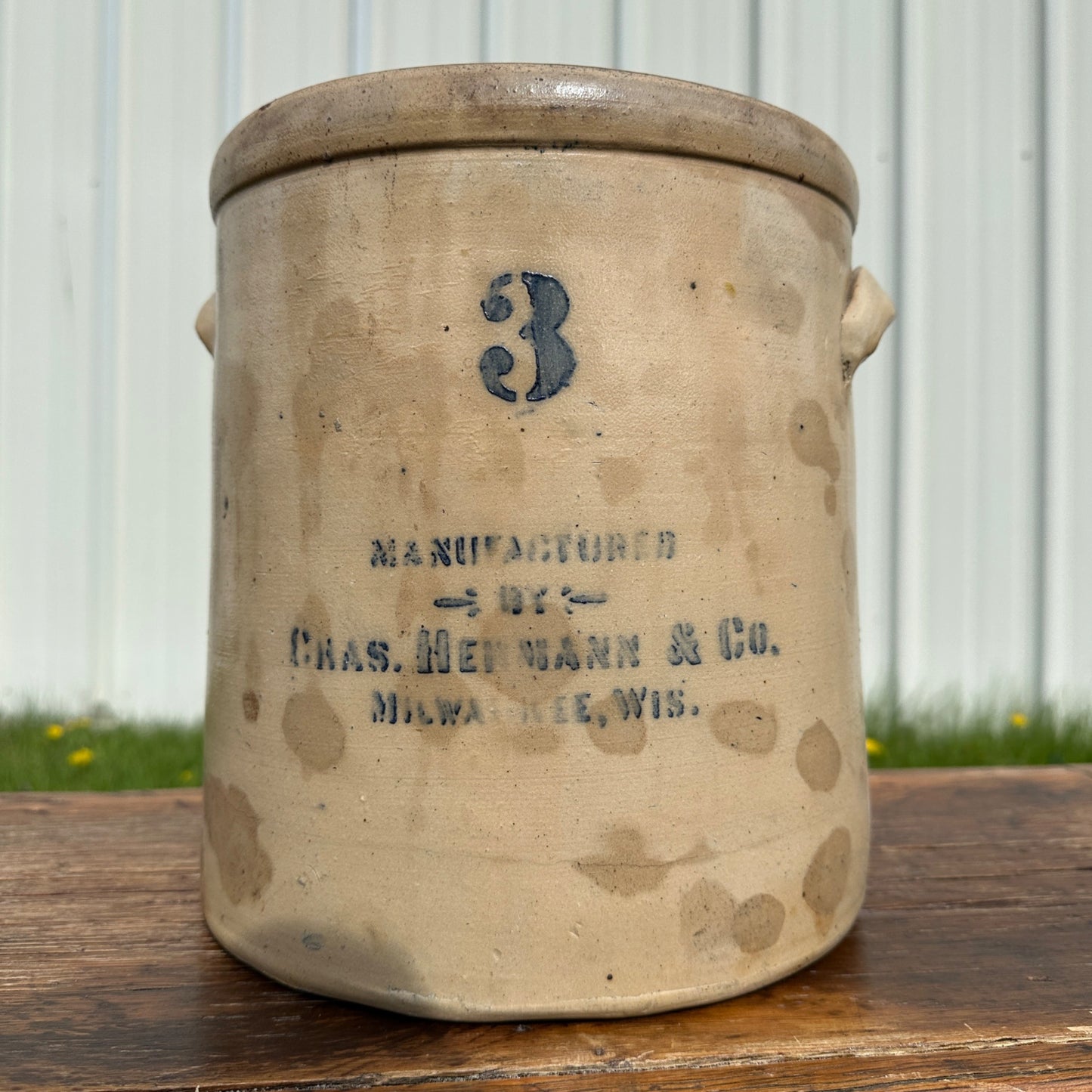 Antique 3 Gallon Hermann Milwaukee Wisconsin Stoneware Crock Salt Glaze