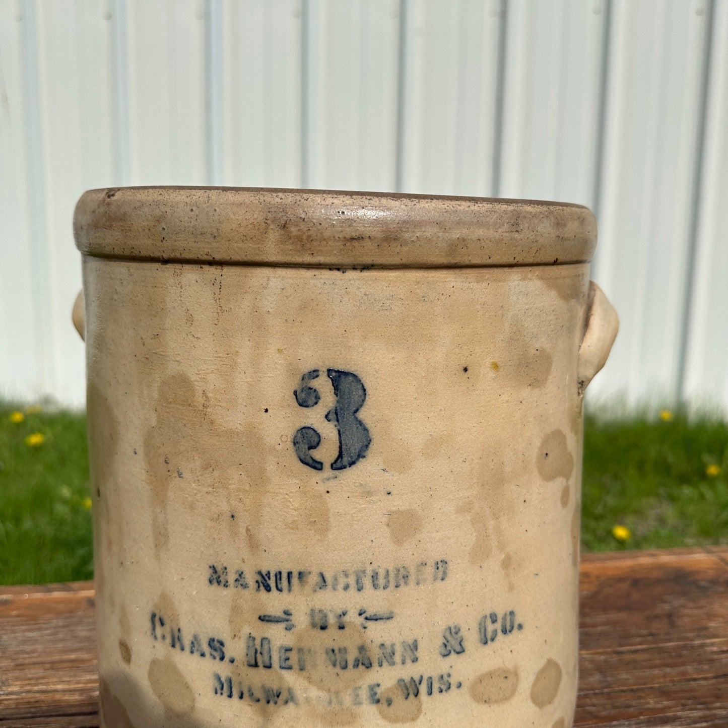 Antique 3 Gallon Hermann Milwaukee Wisconsin Stoneware Crock Salt Glaze
