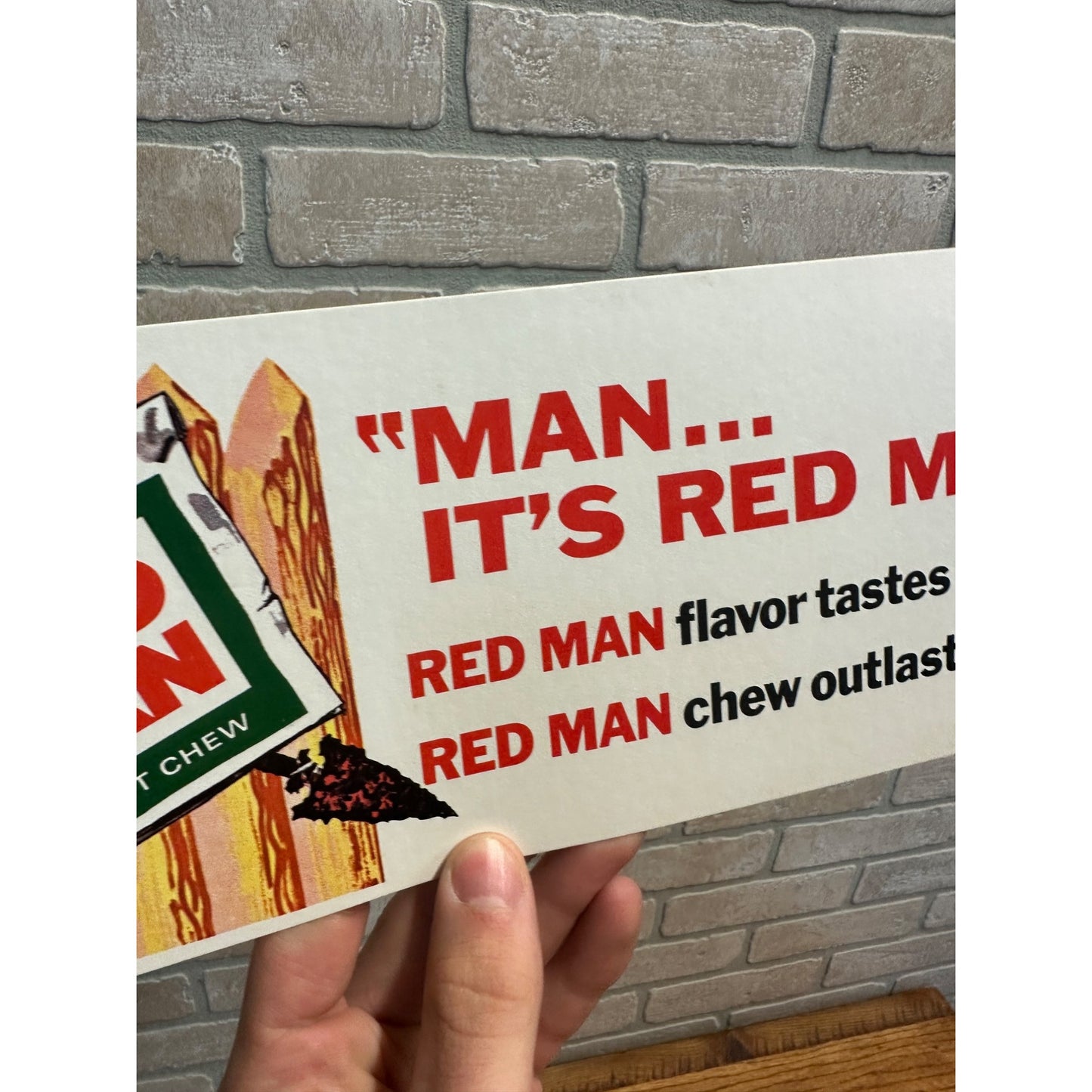 Man it's Red Man Chewing Tobacco cardboard store sign - 4 3/4" x 14"