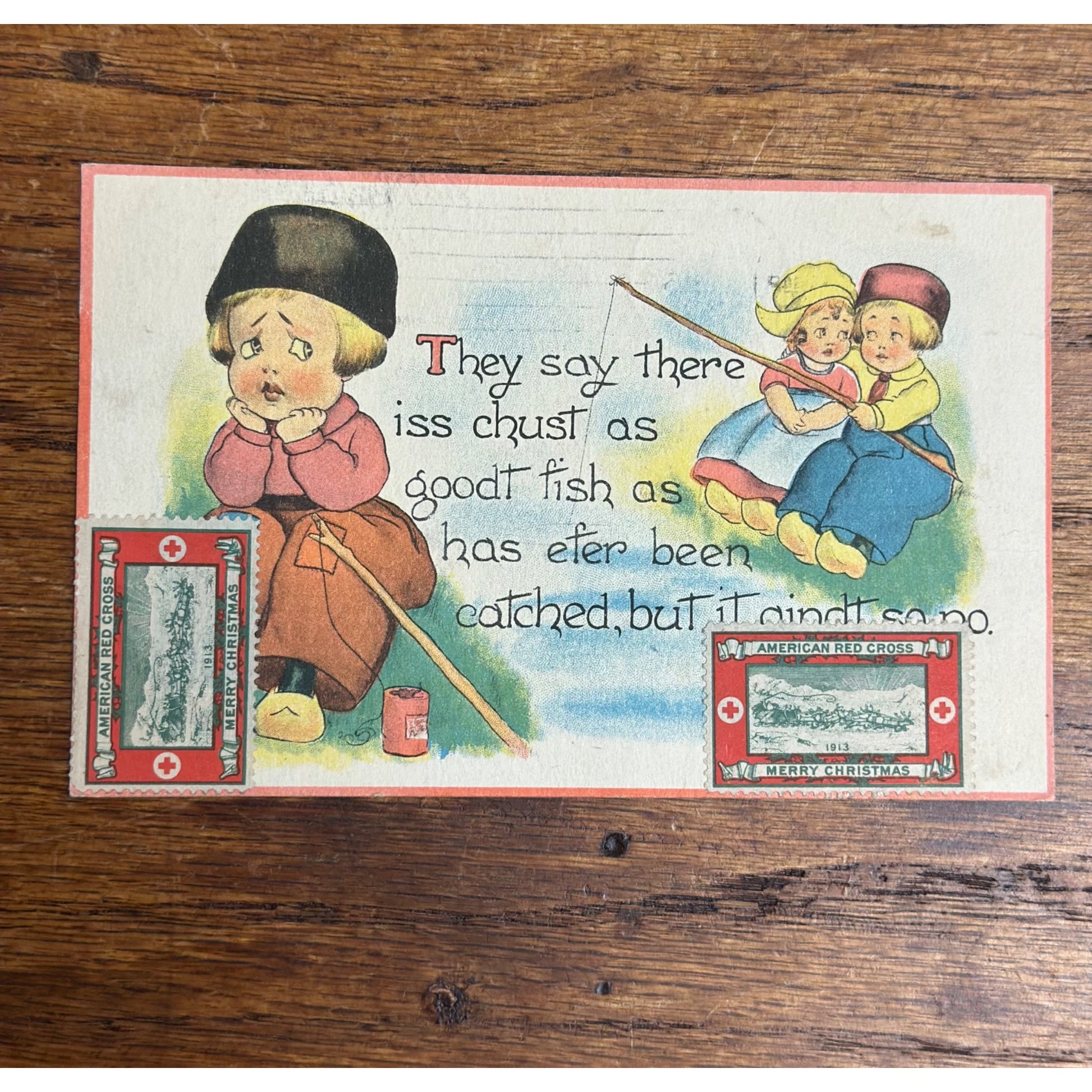 Vintage 1913 Christmas Postcard w/ Christmas Seal Tied American Red Cross