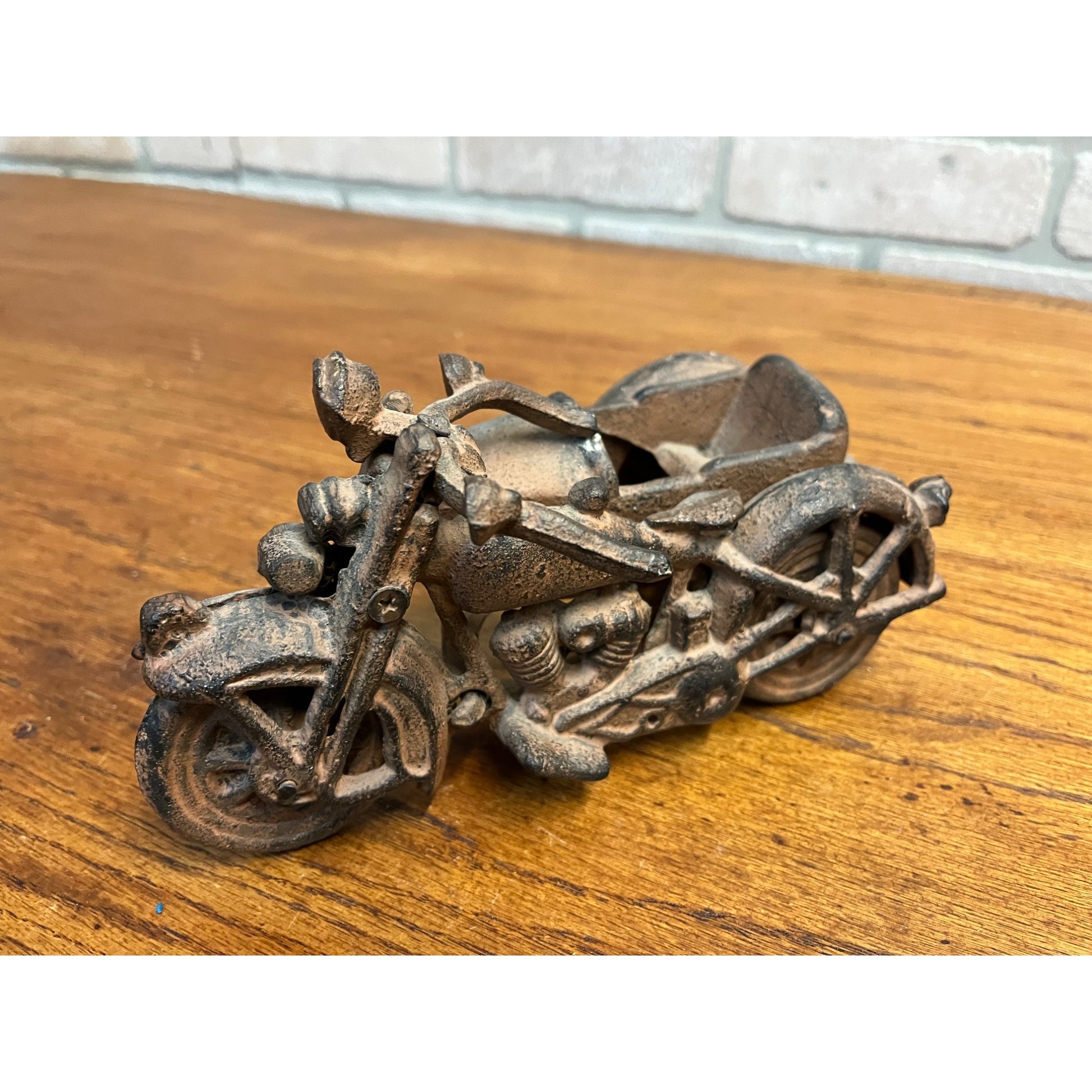 Replica Hubley Cast Iron Motorcycle w/ Sidecar Toy Reproduction Antique Finish