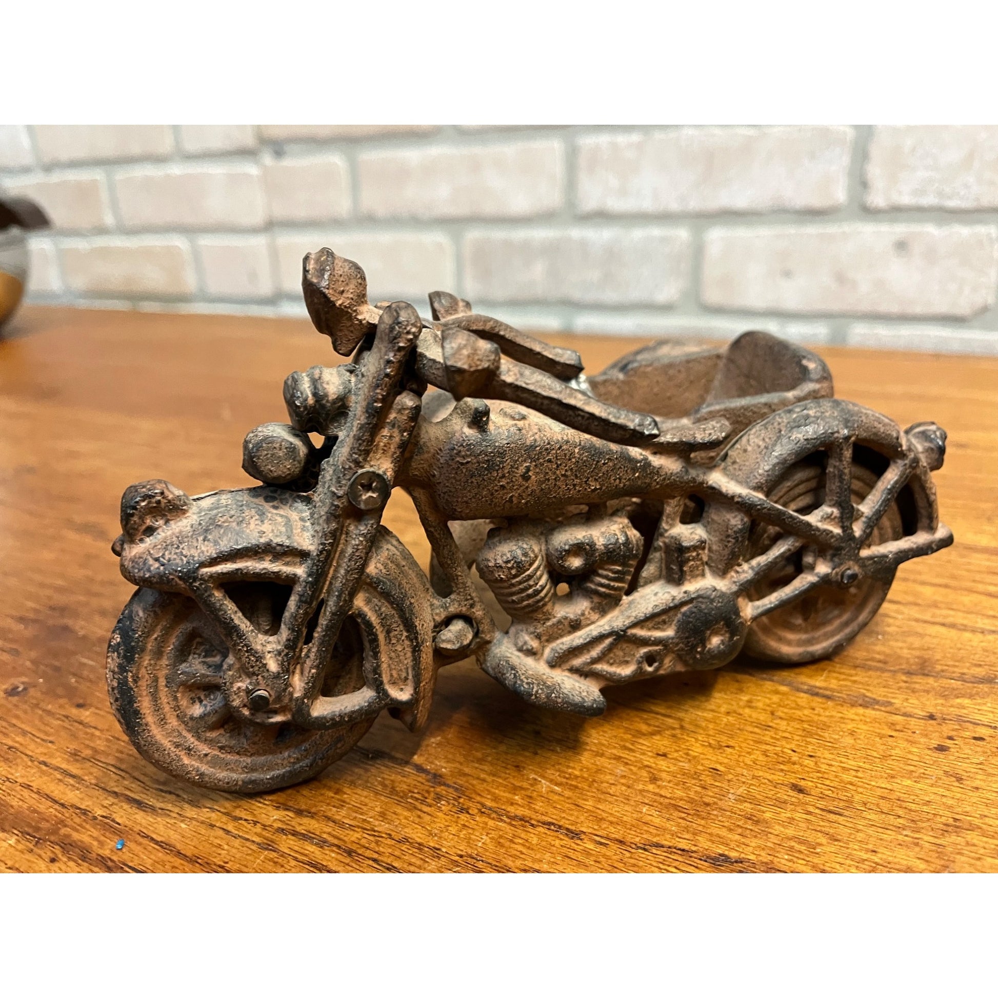 Replica Hubley Cast Iron Motorcycle w/ Sidecar Toy Reproduction Antique Finish