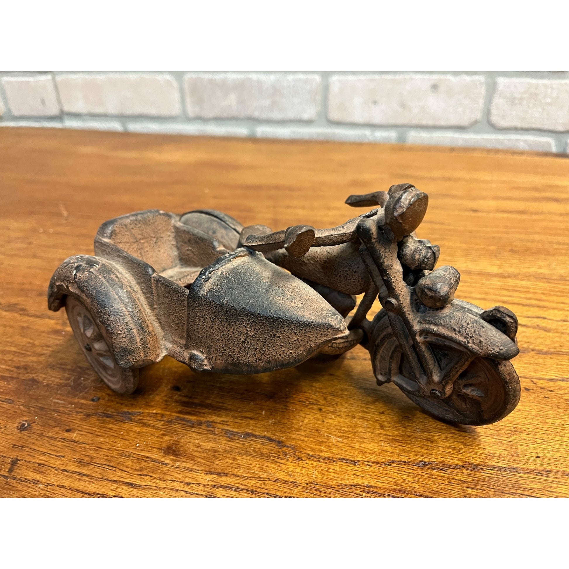 Replica Hubley Cast Iron Motorcycle w/ Sidecar Toy Reproduction Antique Finish