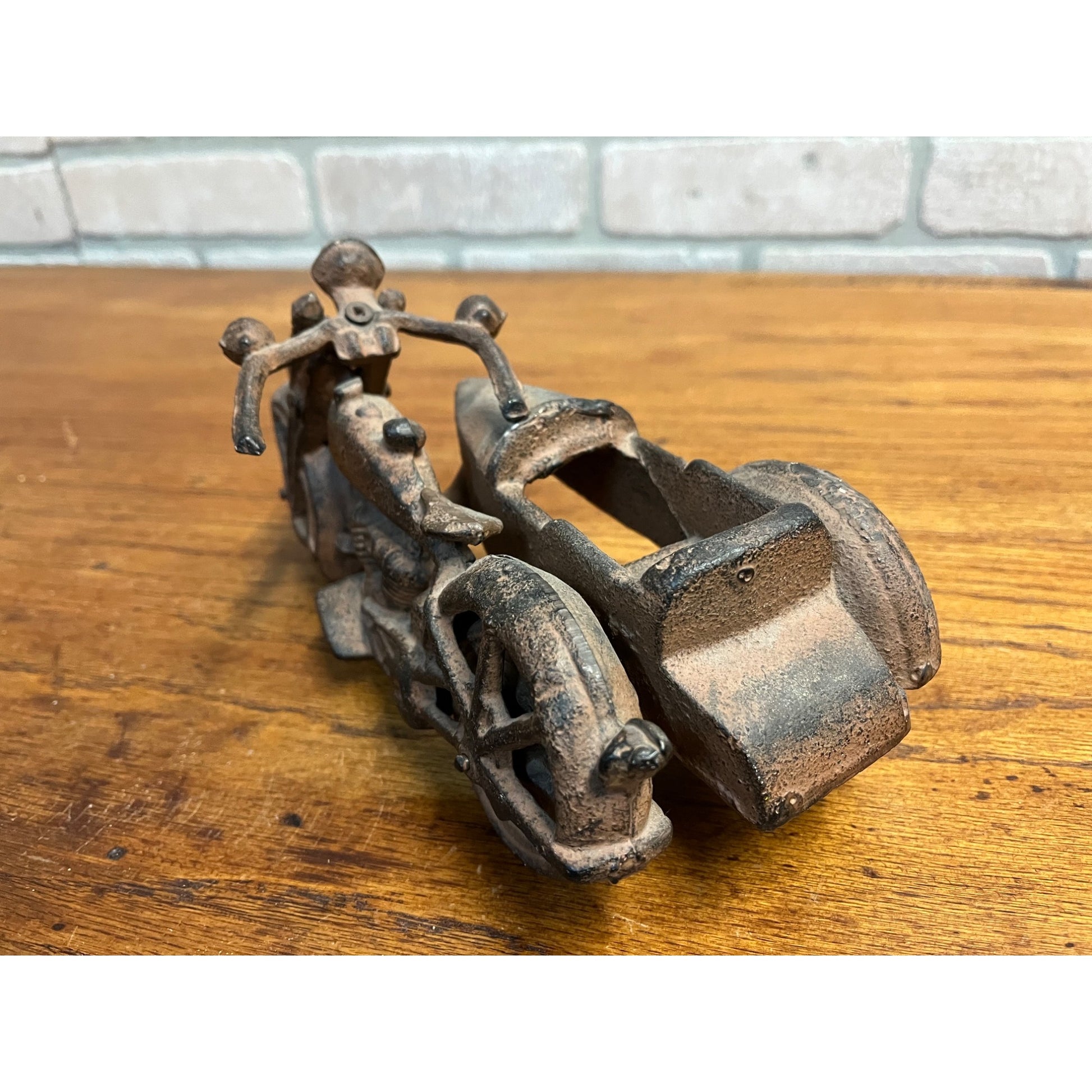 Replica Hubley Cast Iron Motorcycle w/ Sidecar Toy Reproduction Antique Finish