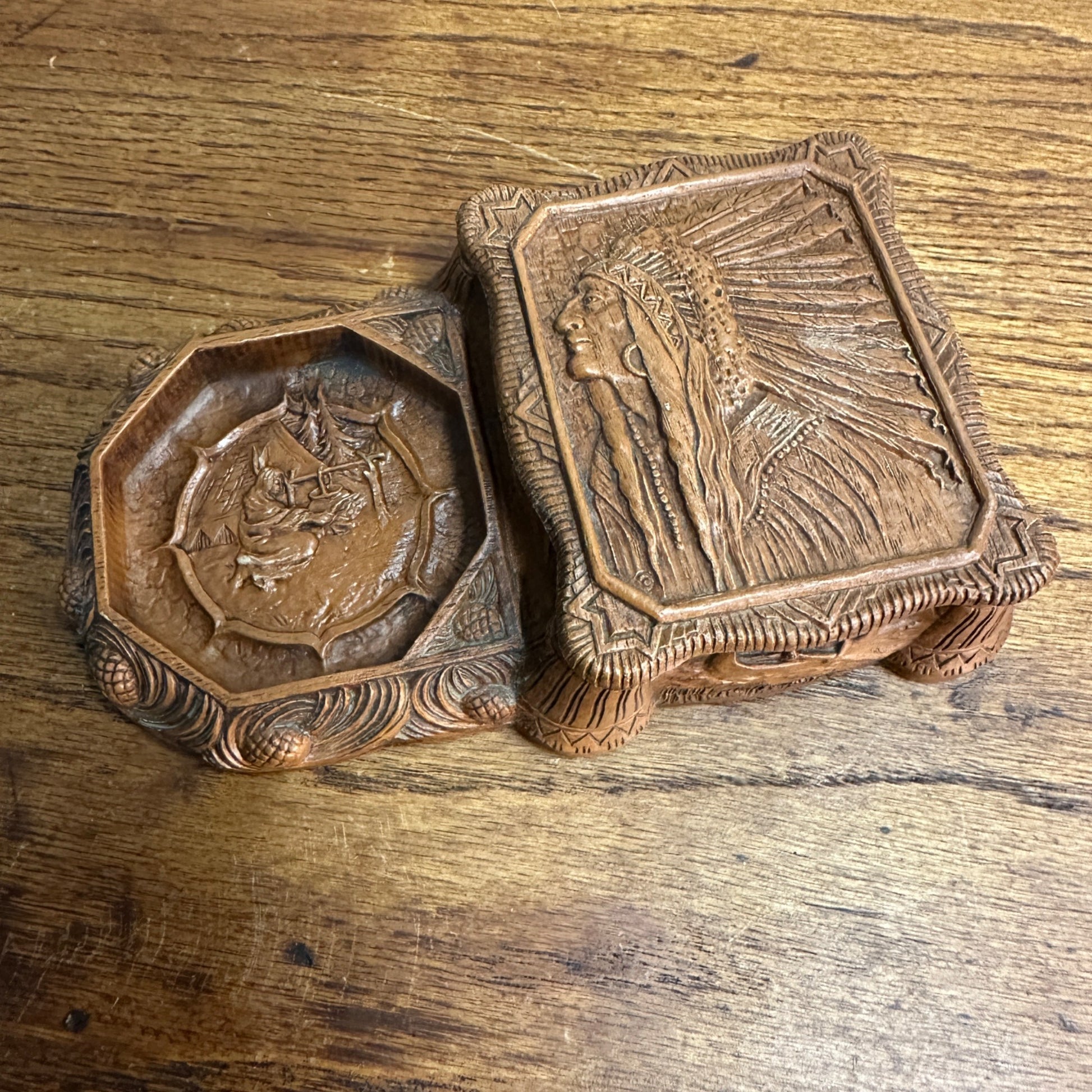 Syroco Style Art Deco Box Cigarette Case Ashtray Native American