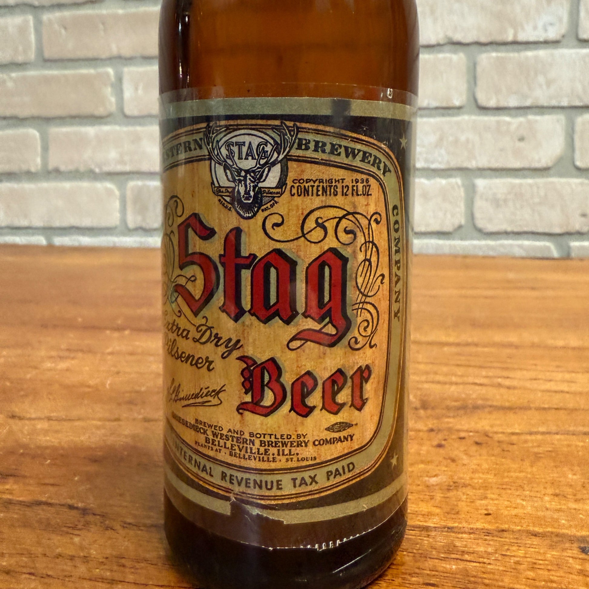 Vintage Stag Beer IRTP Paper Label Bottle 12oz Griesdieck Belleville ILL. 1930s
