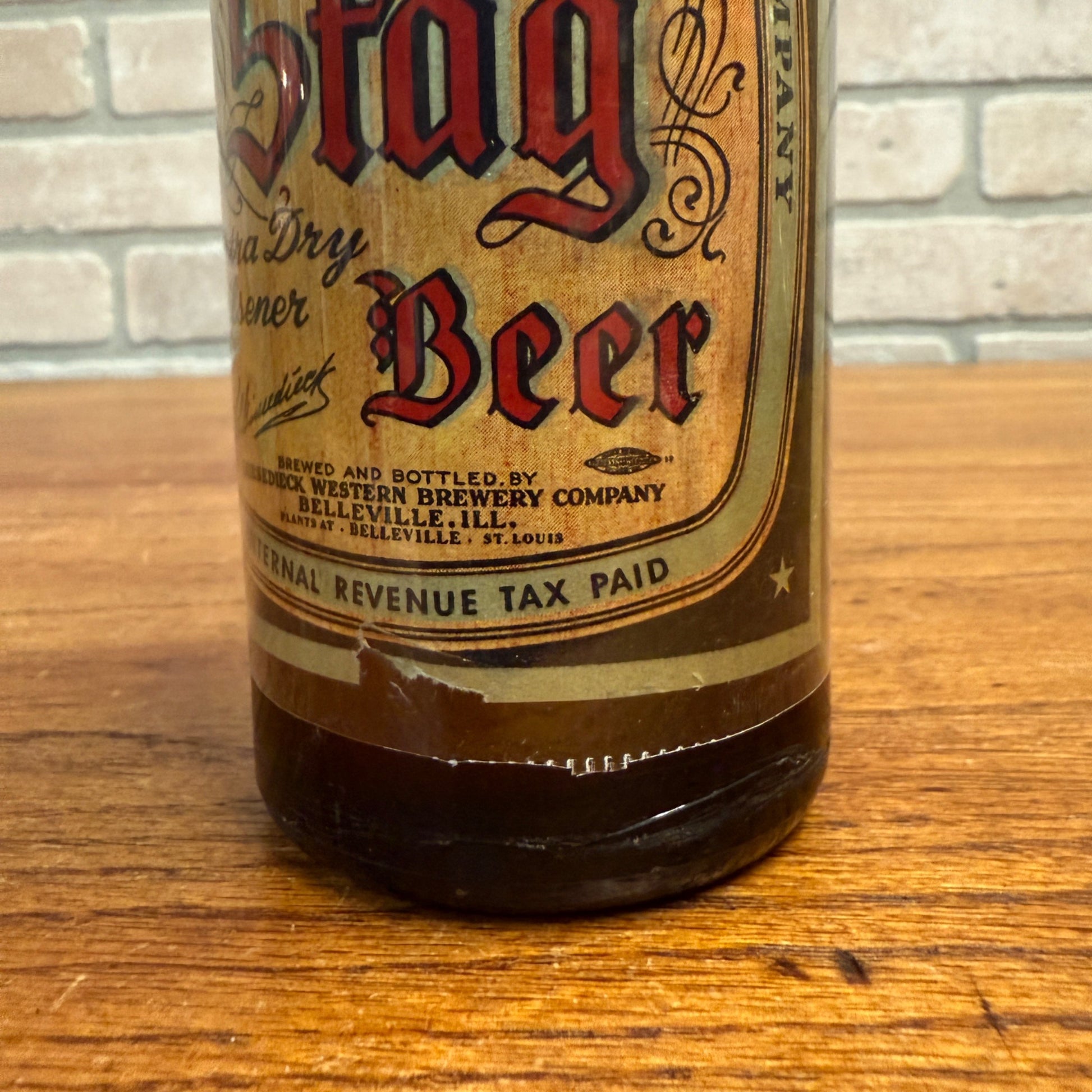 Vintage Stag Beer IRTP Paper Label Bottle 12oz Griesdieck Belleville ILL. 1930s
