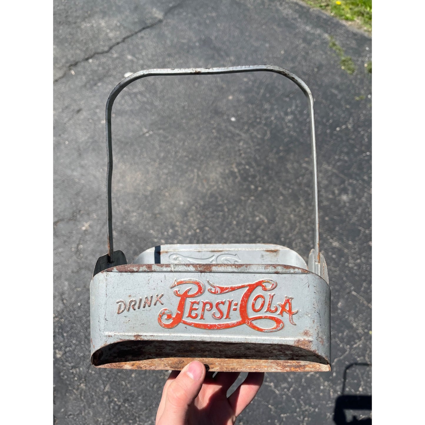Vintage 1940s Pepsi Cola Double Dot Six Soda Bottle Carrier Metal Embossed