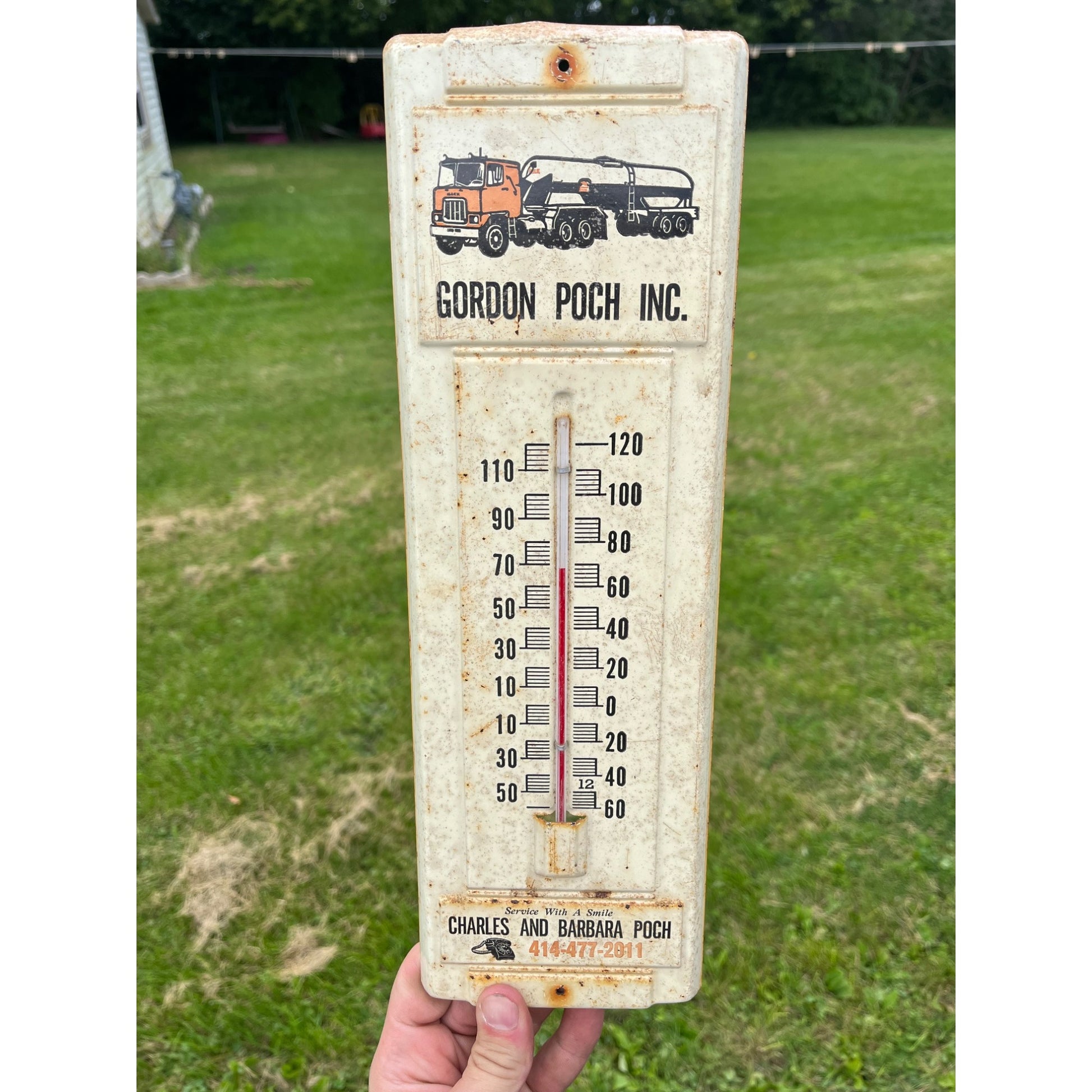 Vintage Gordon Poch Metal Thermometer Sign WI Wisconsin St Cloud Milk Delivery