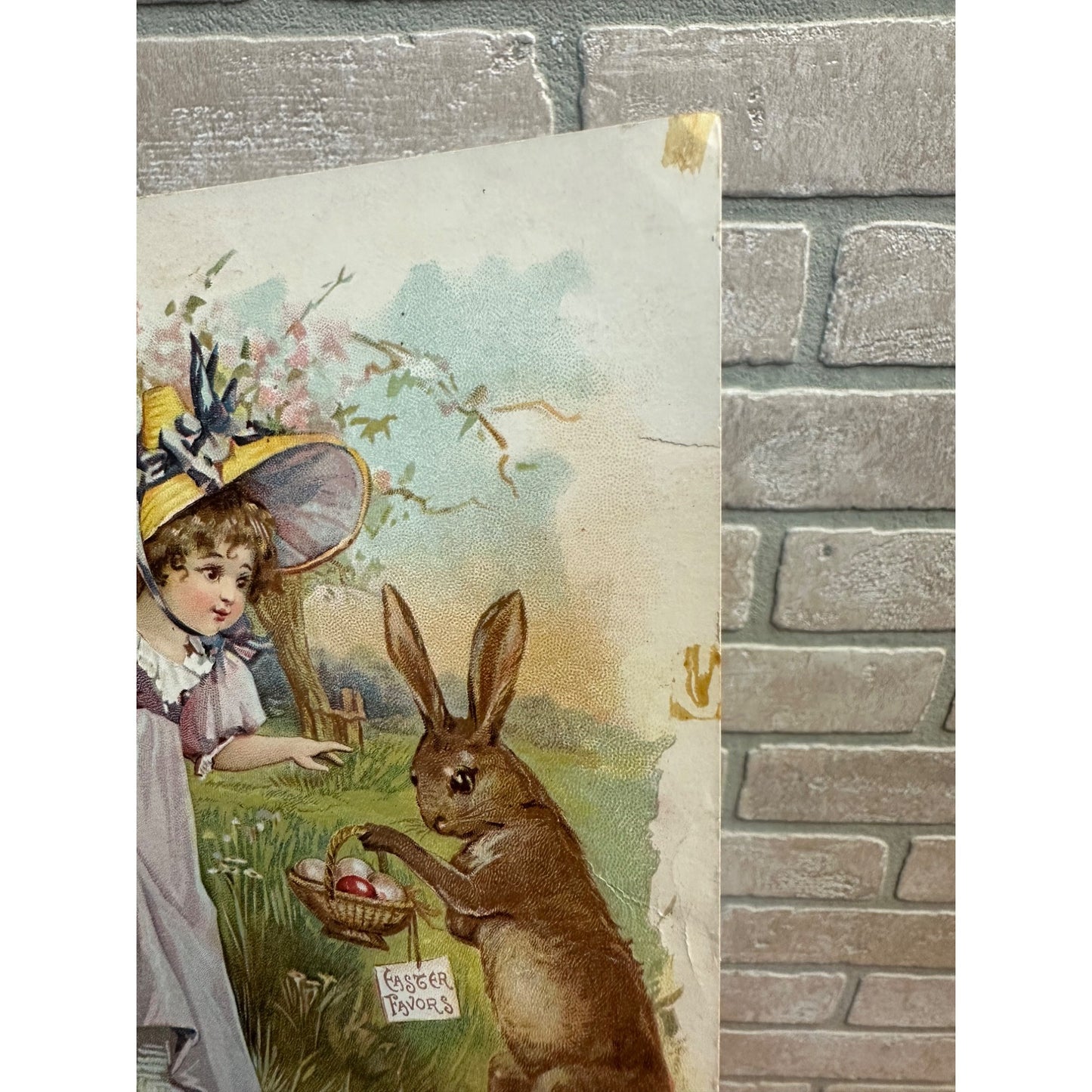 Antique Victorian Trade Card 1890s Easter Bunny & Child Woolson Spice Co.