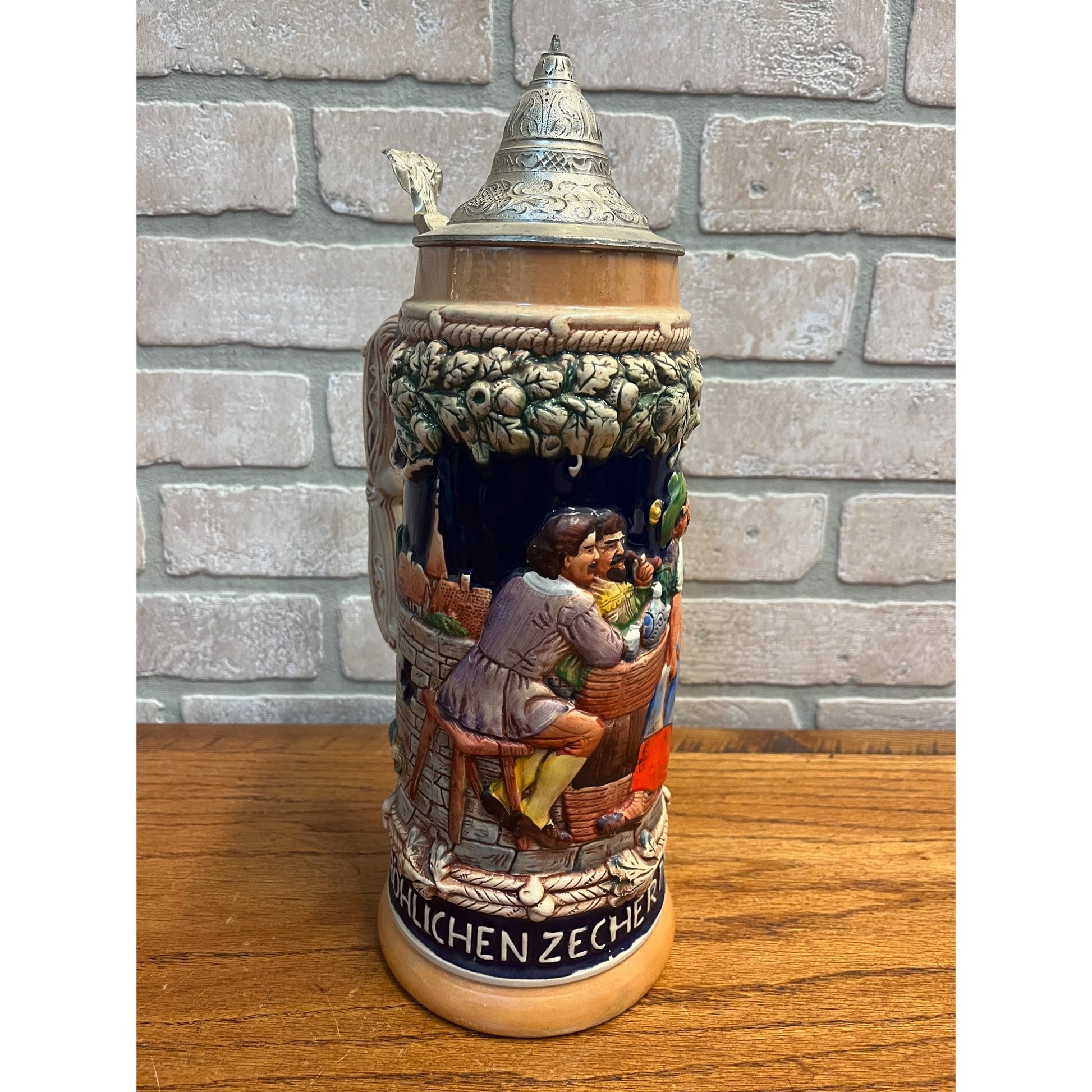 Vintage GERZ German Large Beer Stein 1.5L Mug Tavern Scene #3248