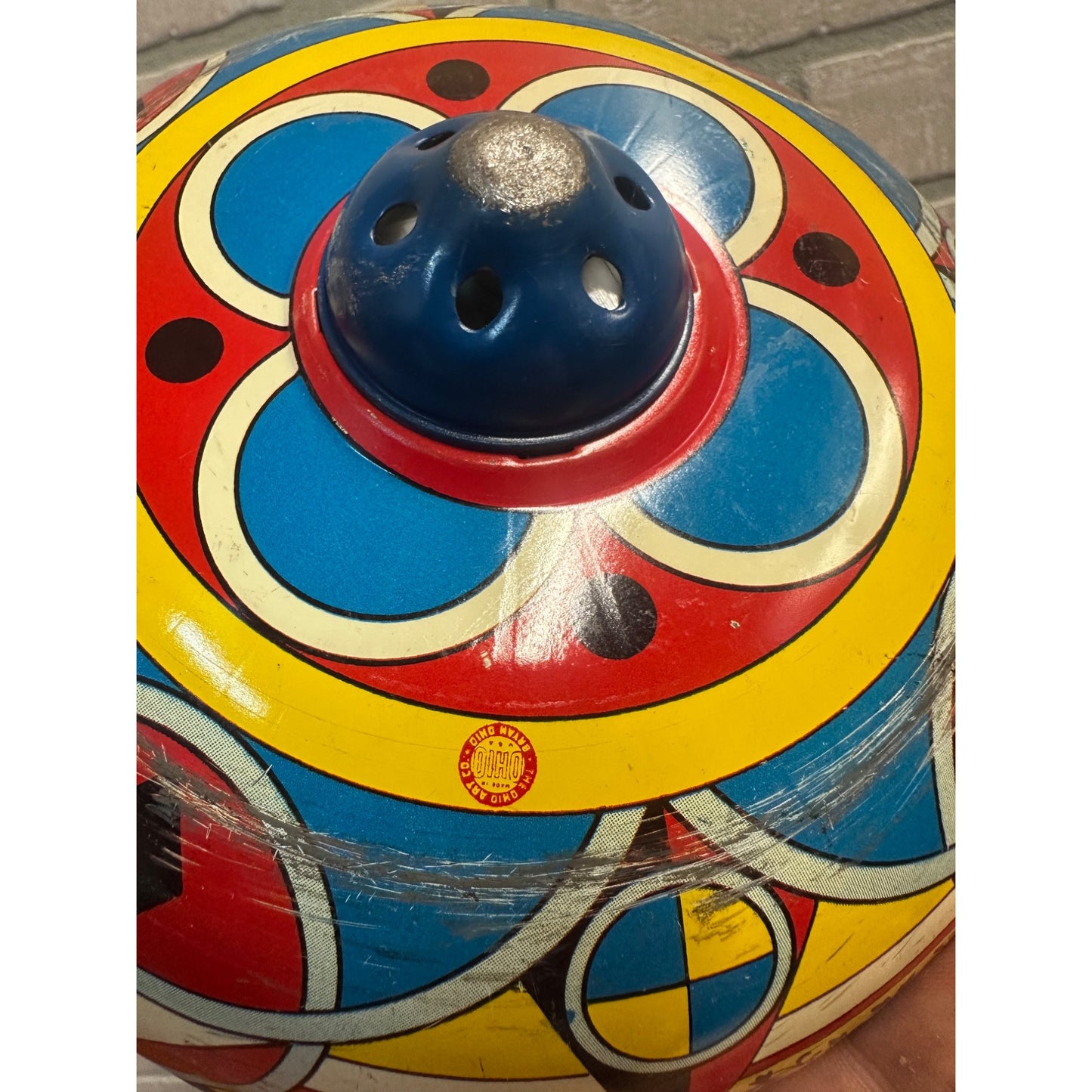 Antique Spinning Top Ohio Art Tin Litho Toy Multi-Color Swirl Whirl
