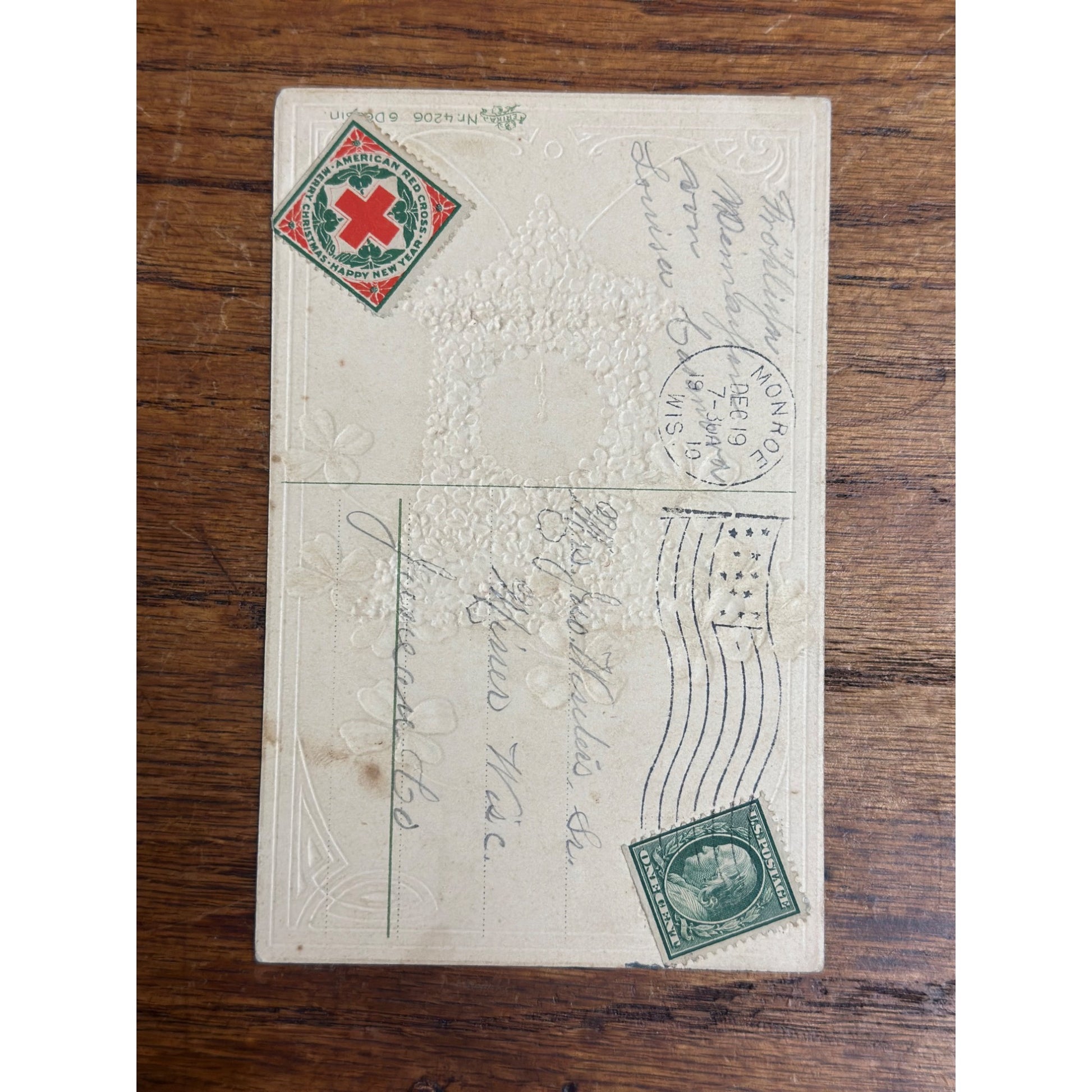 Vintage 1910 Christmas Postcard w/ Christmas Seal Tied American Red Cross New Year