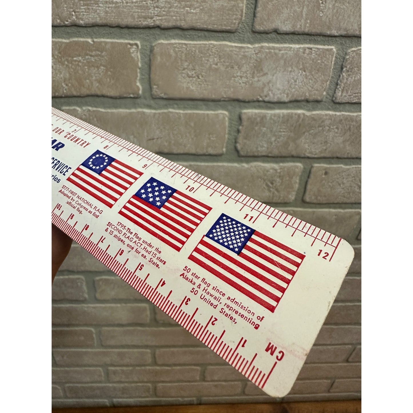 Vintage 1970s Goodyear Tires Advertising Tin Metal Litho Ruler w/ US Flags
