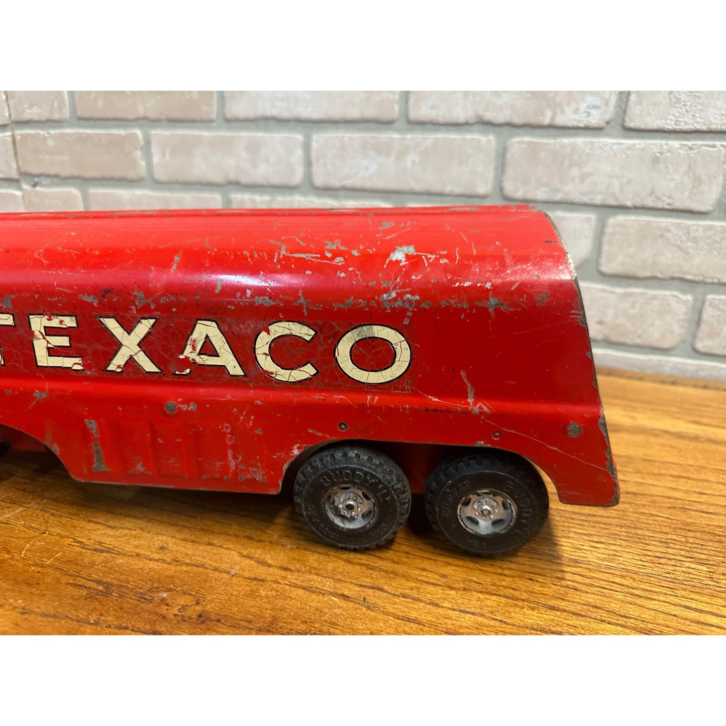 Vintage 1950s Buddy L Texaco Tanker Trailer & Truck Pressed Steel Toy