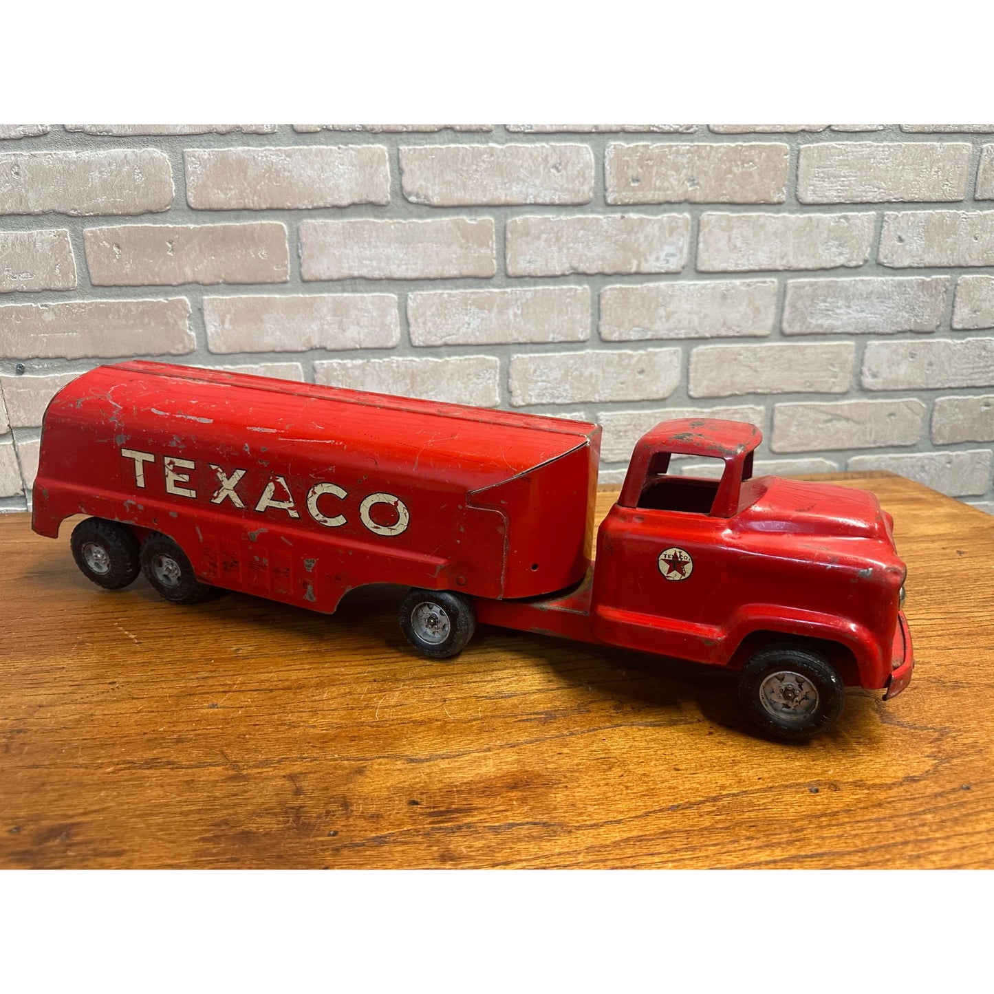 Vintage 1950s Buddy L Texaco Tanker Trailer & Truck Pressed Steel Toy