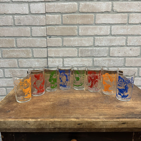 Vintage 1938 Snow White & Seven Dwarfs Lot 8 Drinking Glasses Libbey COMPLETE