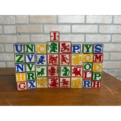 Antique Vintage Embossed Children's Alphabet Wooden Letter Blocks