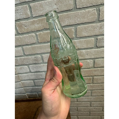 VINTAGE COCA COLA HEAVY 8 OZ GREEN EMBOSSED GLASS SODA BOTTLE - RHINELANDER WI