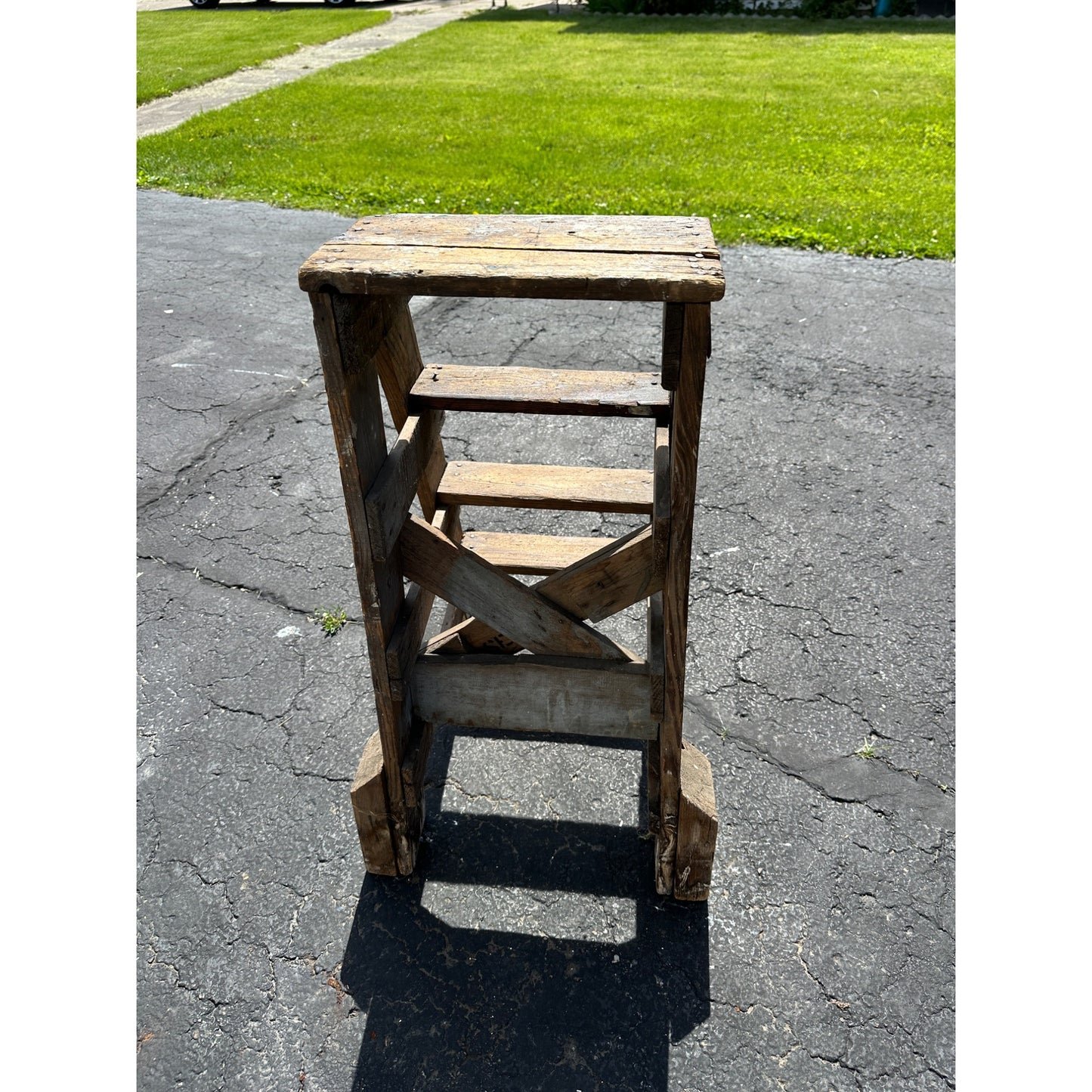 Vintage Wooden Step Stool Ladder Rustic Garden Porch Decor