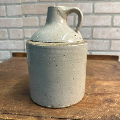 Antique 9"  White Stoneware Jug Moonshine W/ Handle Unmarked Glazed