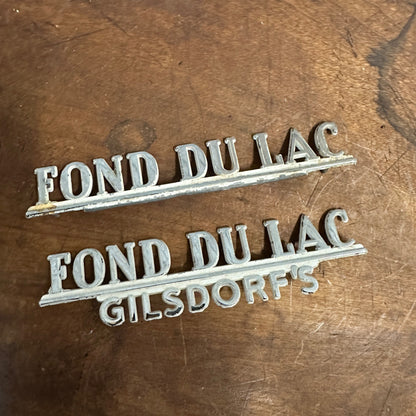 Vintage Fond du Lac Wis Gilsdorf's Motor Car Co. Inc Auto Script Emblems