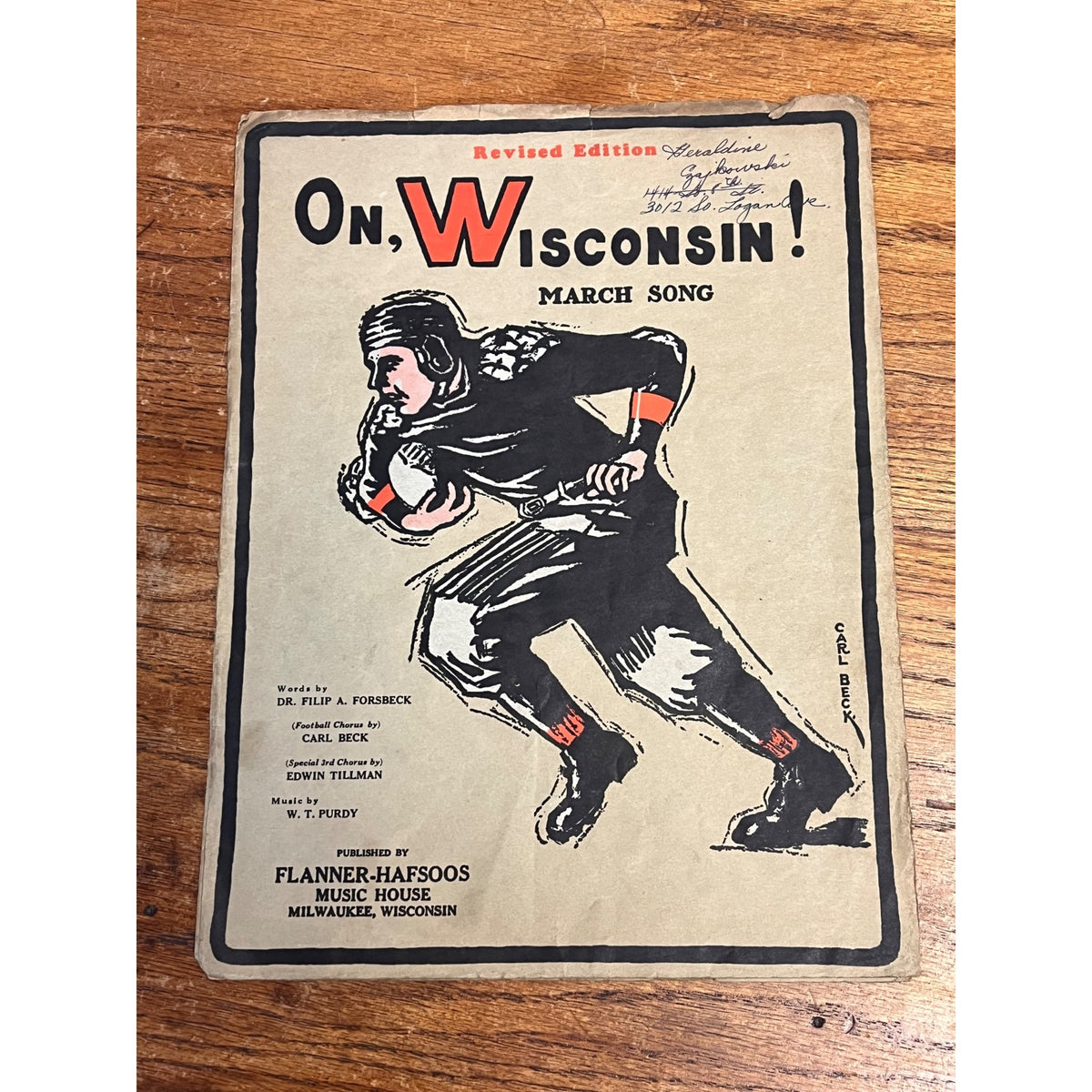 Vintage 1930s "On, Wisconsin" March Song Sheet Music Carl Beck Football UW Madison