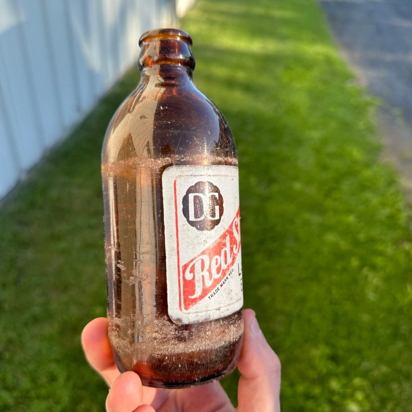 Vintage 1940s Red Stripe Lager Beer ACL Amber Brown Bottle Jamaica WIs Wisconsin