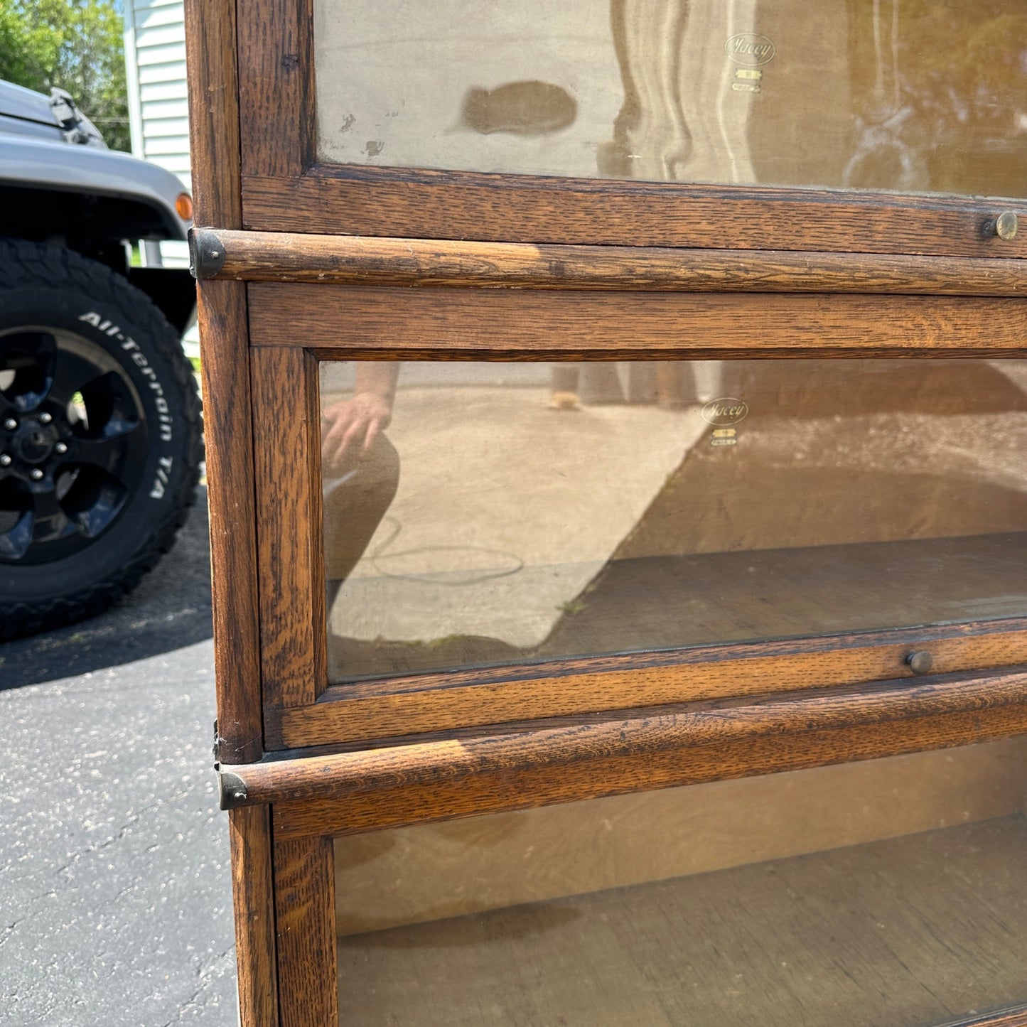 Vintage 3-Stack Macey Wooden Lawyer Barrister Bookcase Shelf w/ Glass Doors