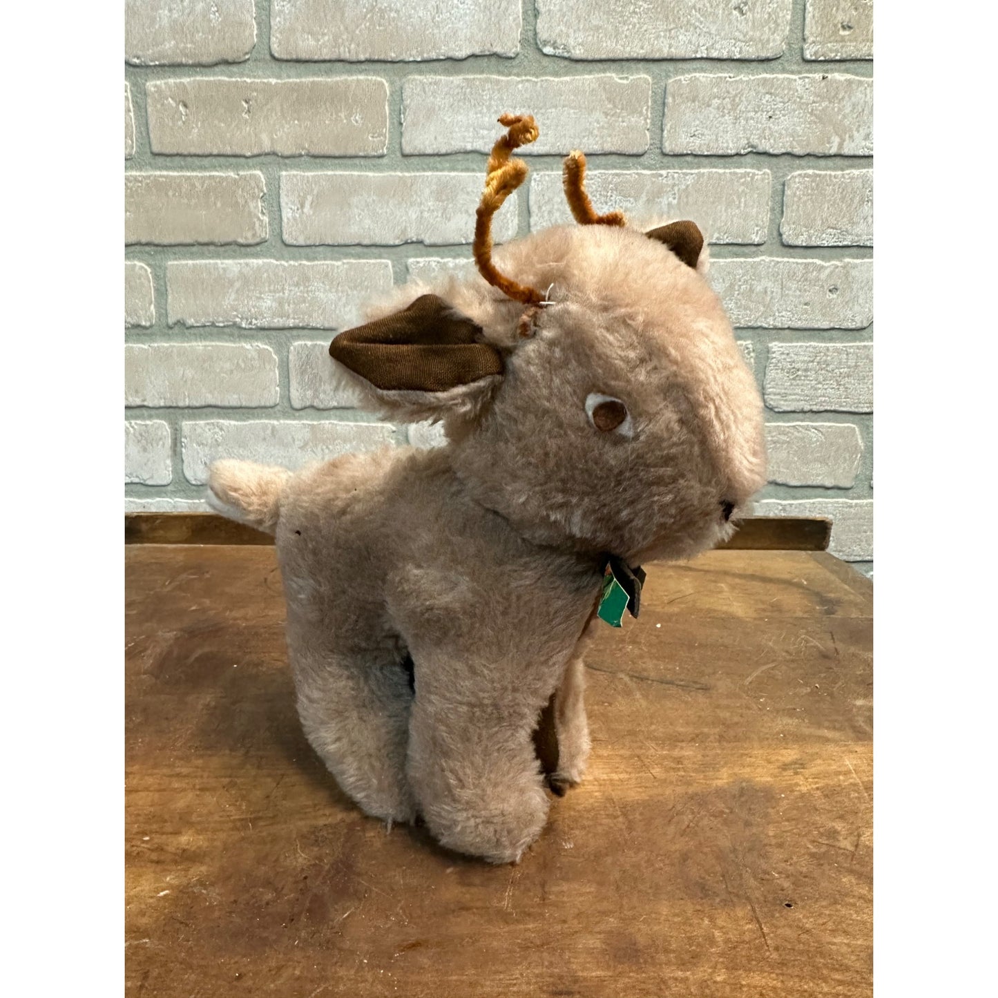 Vintage 1960s Stuffed Christmas Reindeer Stiff Plush Light Brown 9"