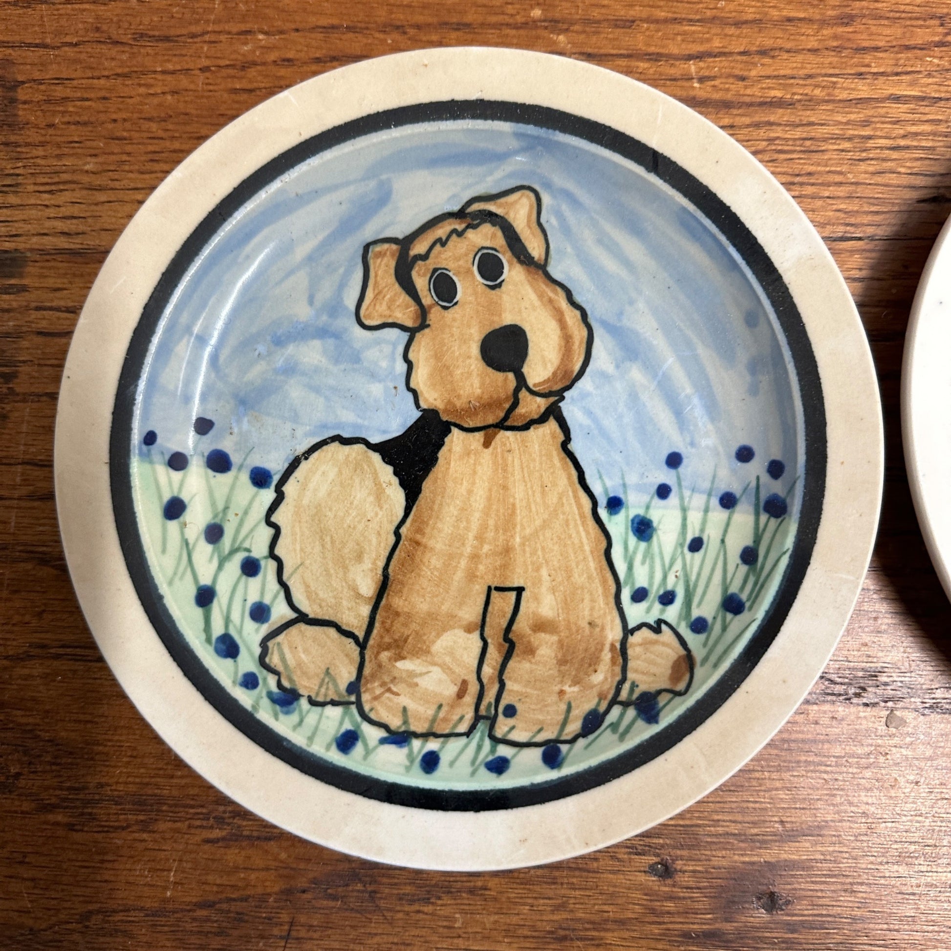 Pair (2) Karen Donleavy  Airedale Terrier Dessert Plates Ceramic Dog KD 6.75" Dia
