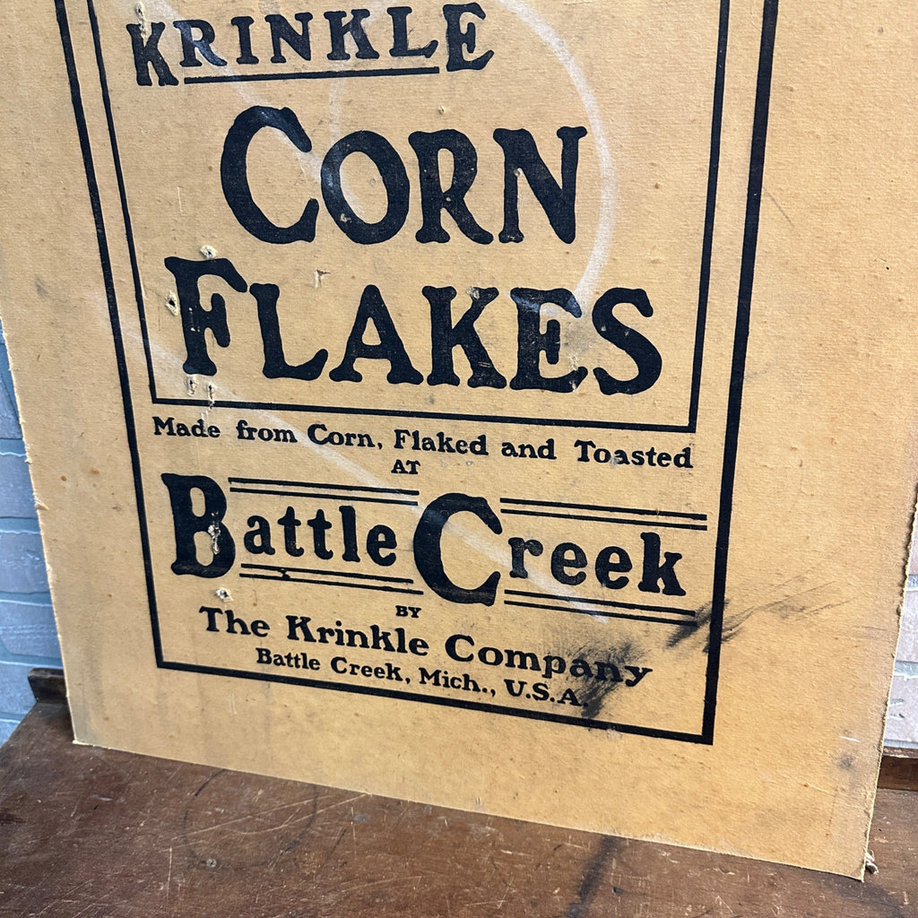 Antique Battle Creek Krinkle Corn Flakes Cereal 1910s Advertising Sign Cardboard