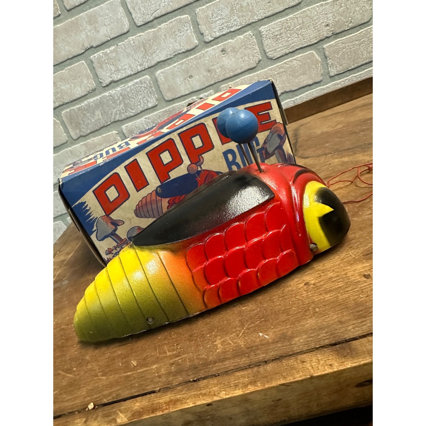 1940'S DIPPEE BUG PUSH OR PULL TOY W/ ORIGINAL BOX - HERBERT M SCHWARZE MFG.