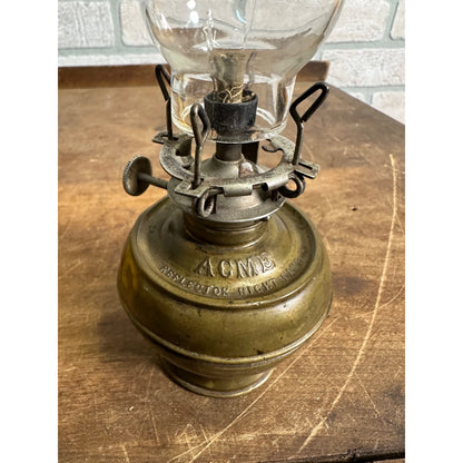 Vintage Early 1900s ACME Reflector Night Lamp Oil Light Lamp Brass w/ Chimney