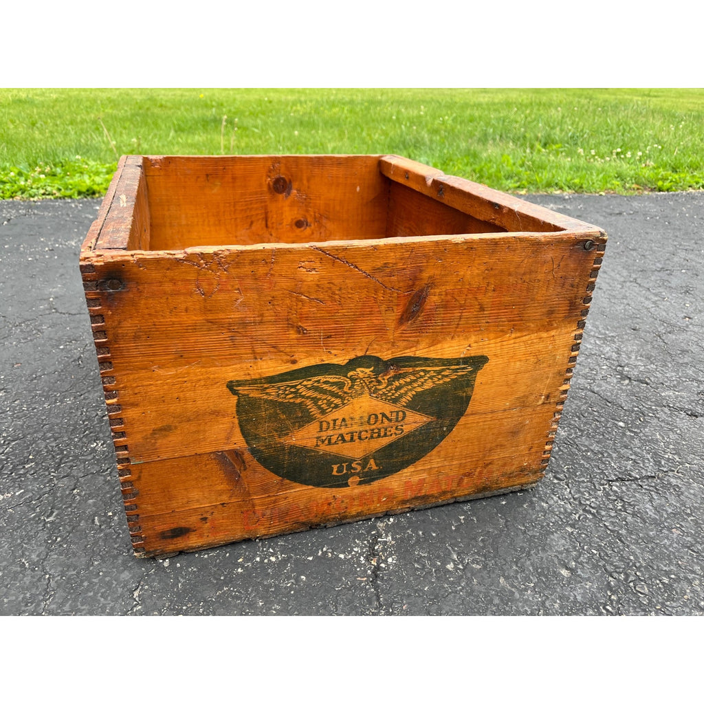 Antique 1900s The Diamond Match Co. Wooden Large Advertising Crate Zinke Fond du Lac Wis