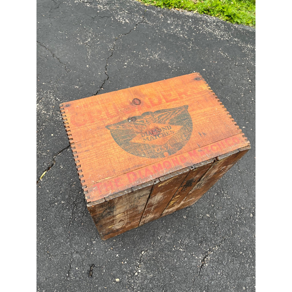 Antique 1900s The Diamond Match Co. Wooden Large Advertising Crate Zinke Fond du Lac Wis