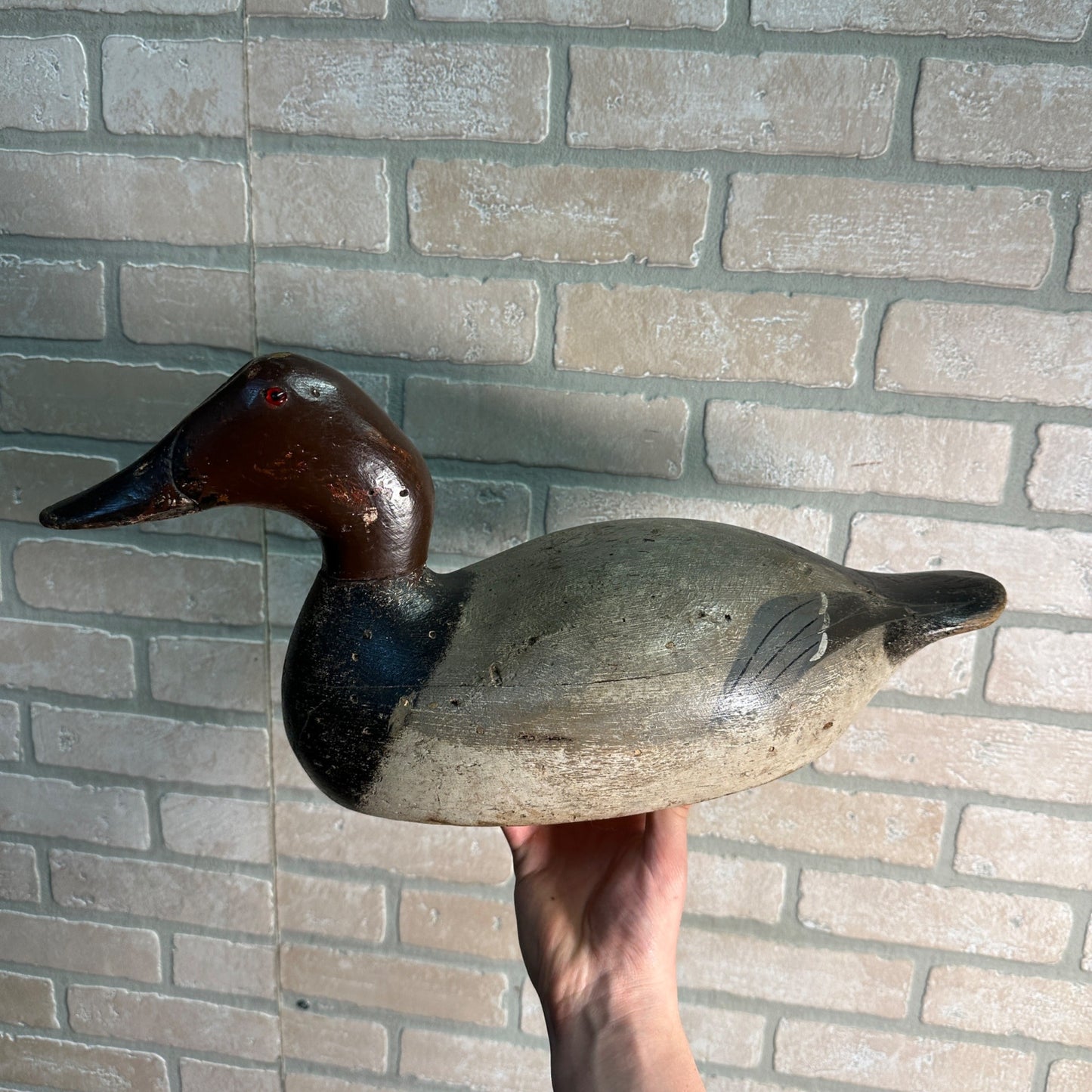 Antique Original Paint Evans Wooden Duck Decoy Mammoth Canvasback Drake