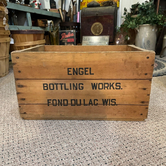 Vintage 1940s Engel Bottling Works Wooden Soda Crate Box Fond du Lac Wis