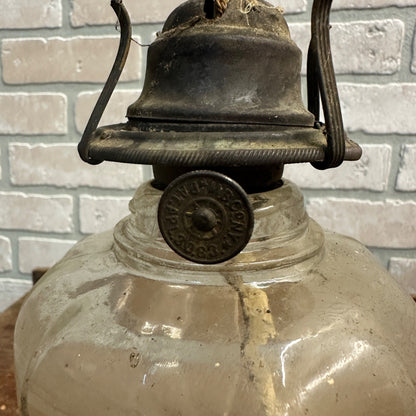 Antique Early Pressed Glass EAPG Pedestal Base Oil Lamp 12-Sided + Burner